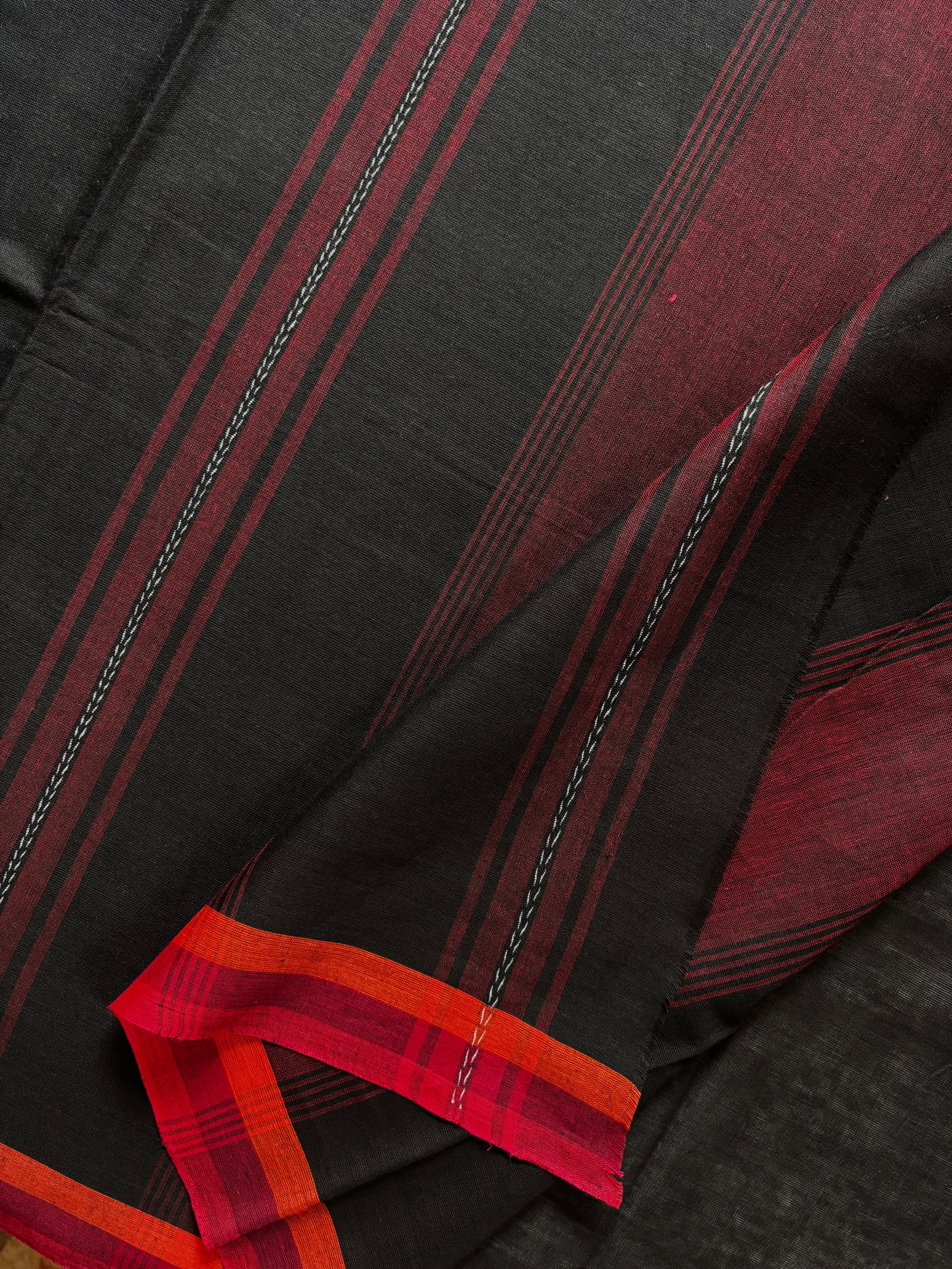 Handwoven Black Colour Dhonekhali Cotton Saree