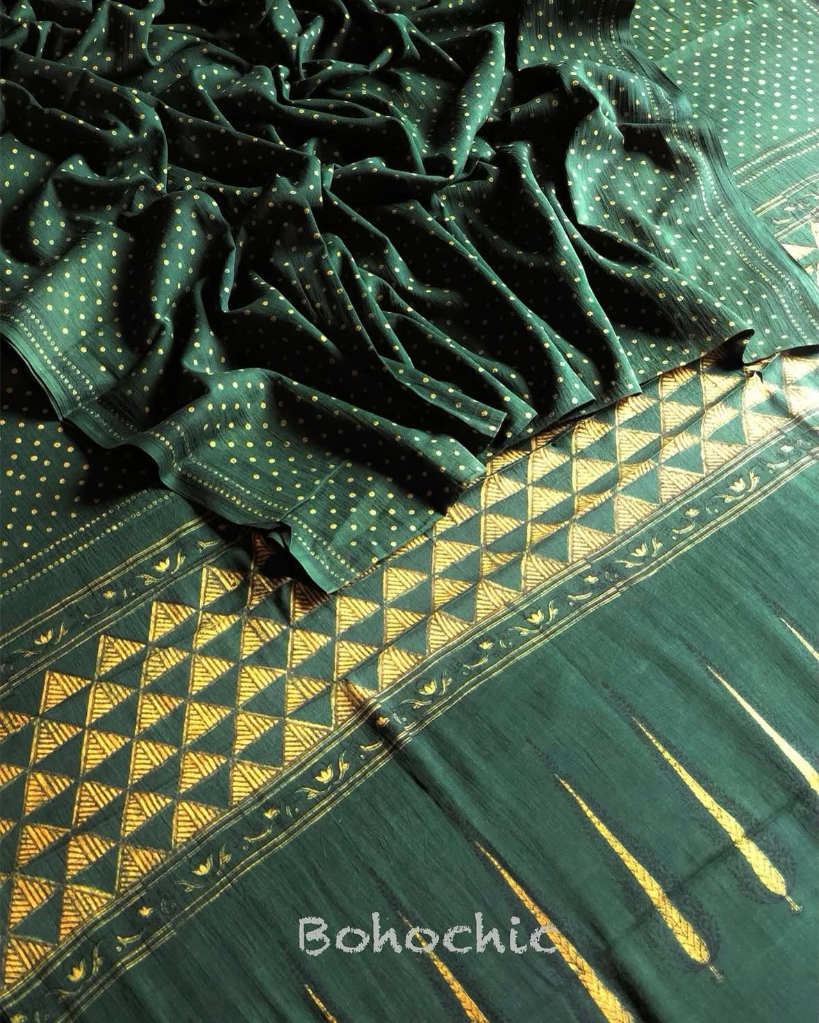Bagh Handblock Printed Green Colour Pure Cotton Saree