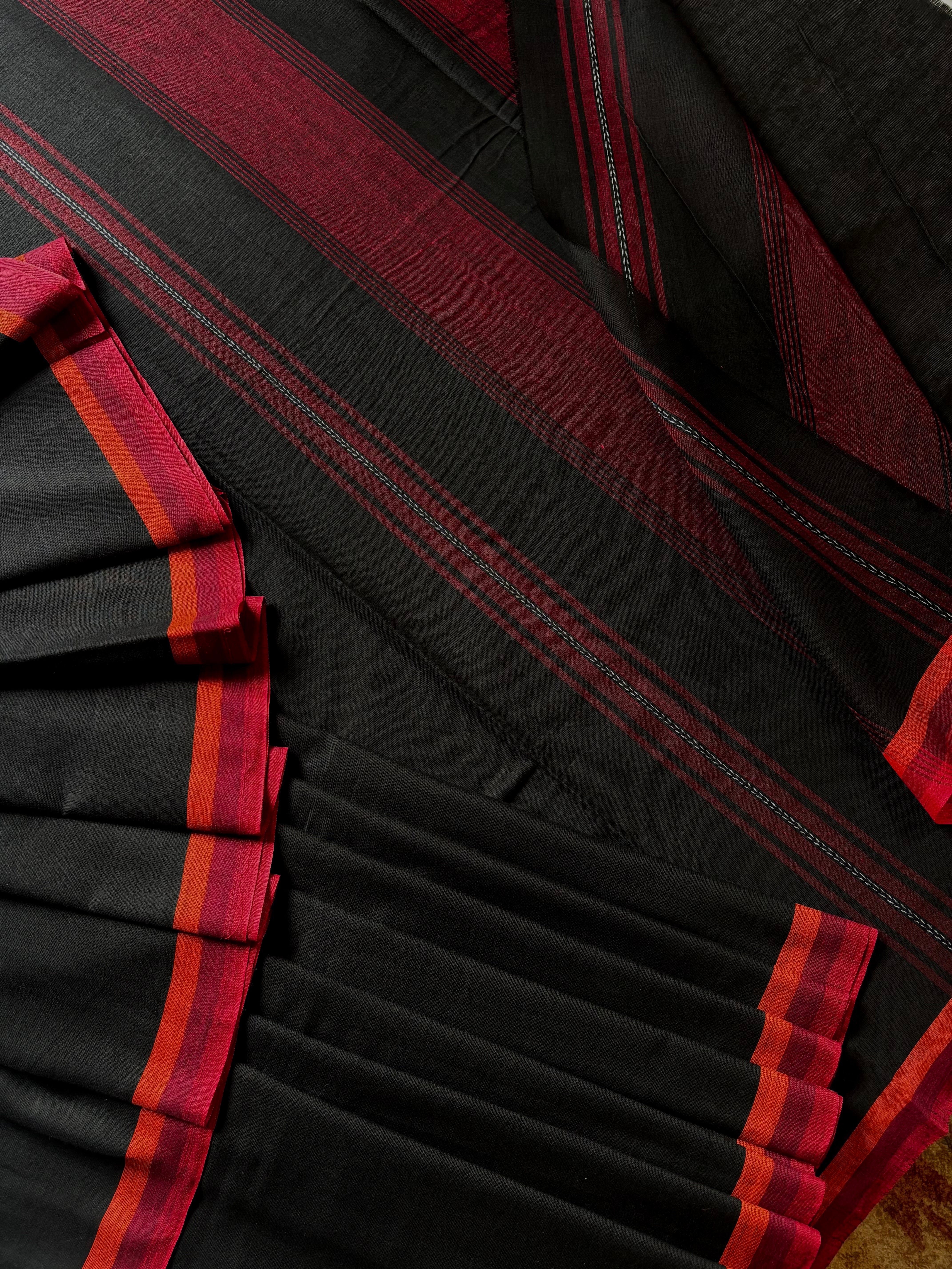 Handwoven Black Colour Dhonekhali Cotton Saree