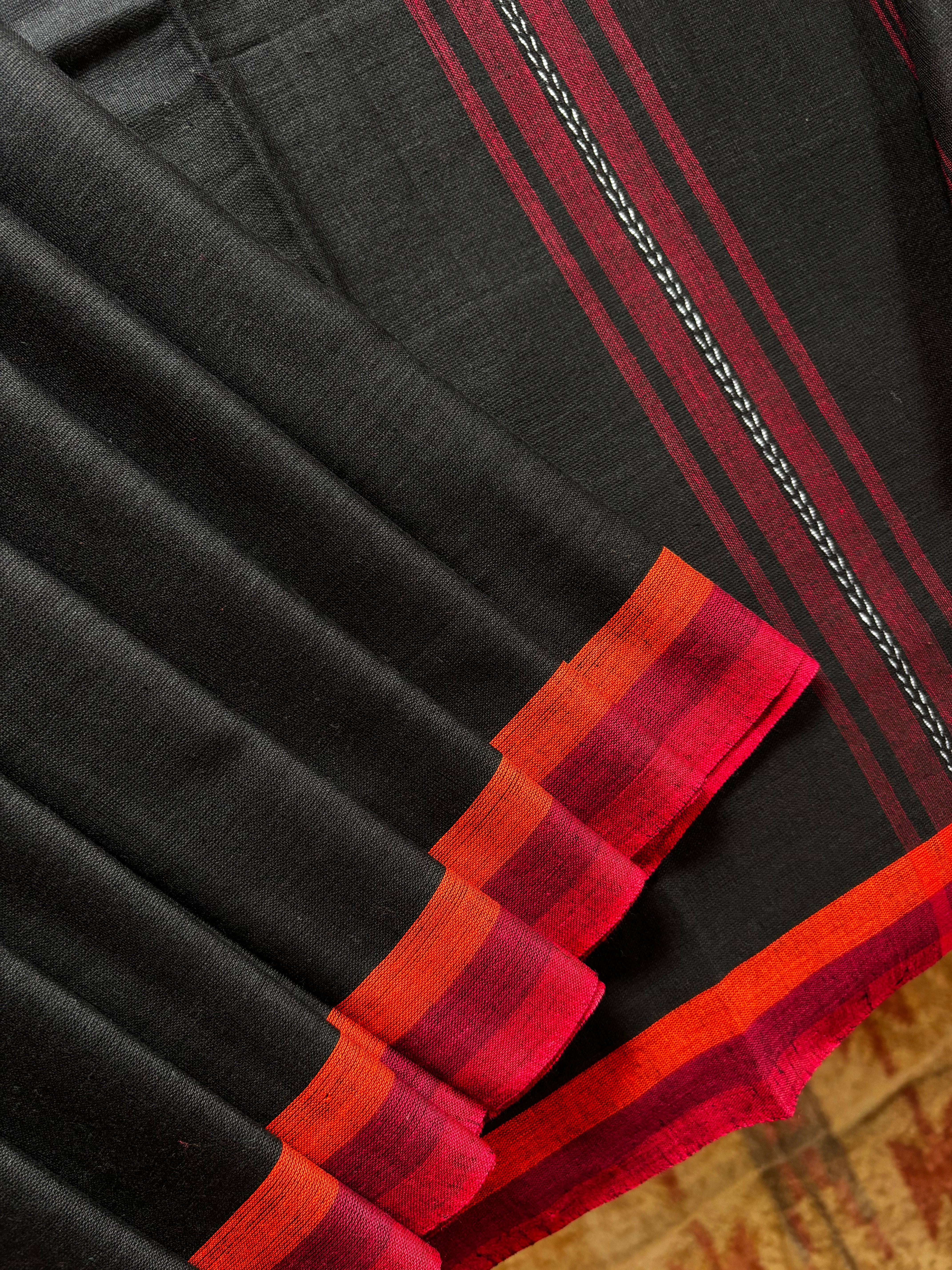 Handwoven Black Colour Dhonekhali Cotton Saree