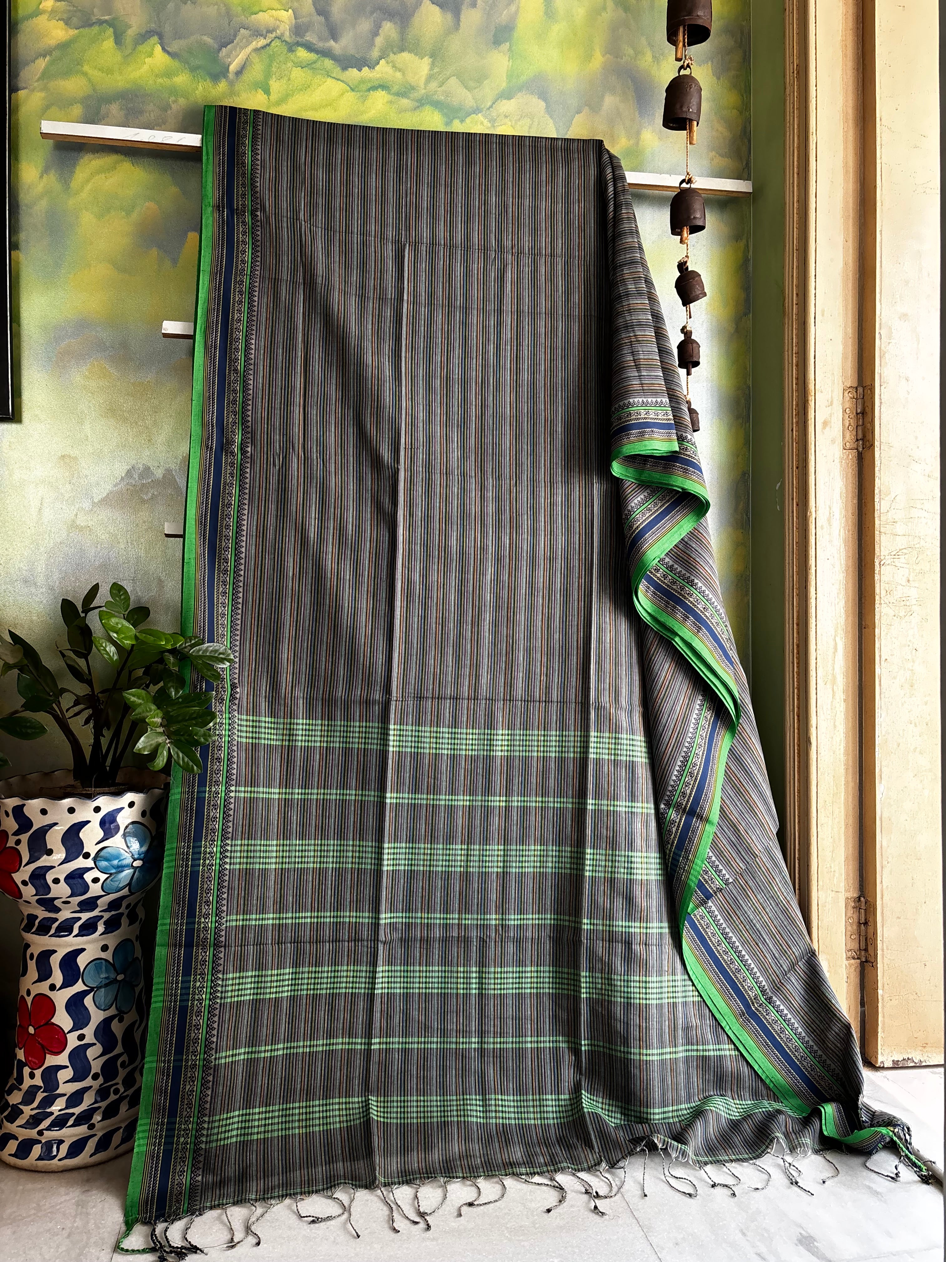 Handwoven Multicolour Striped Phulia Cotton Saree
