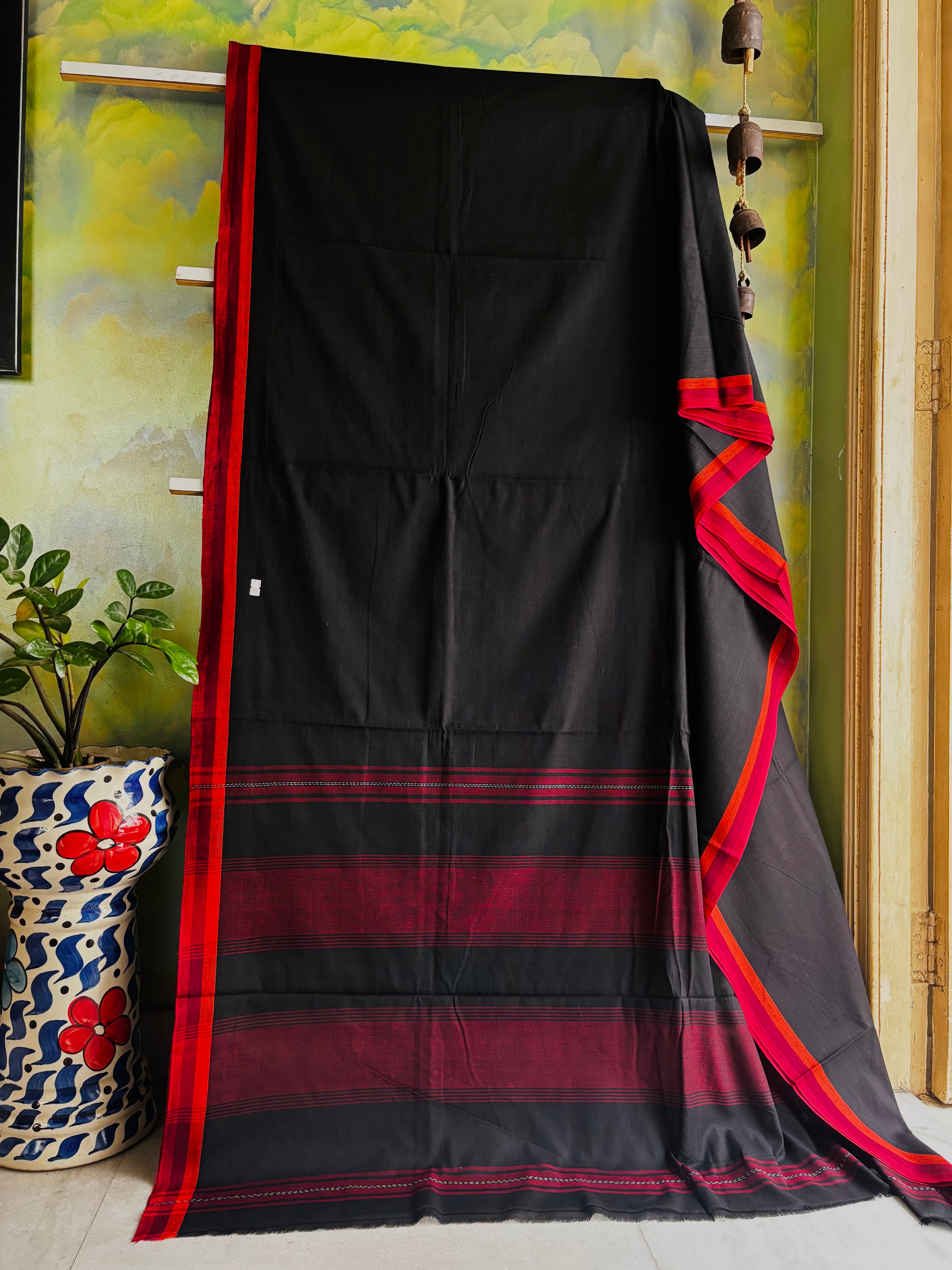 Handwoven Black Colour Dhonekhali Cotton Saree