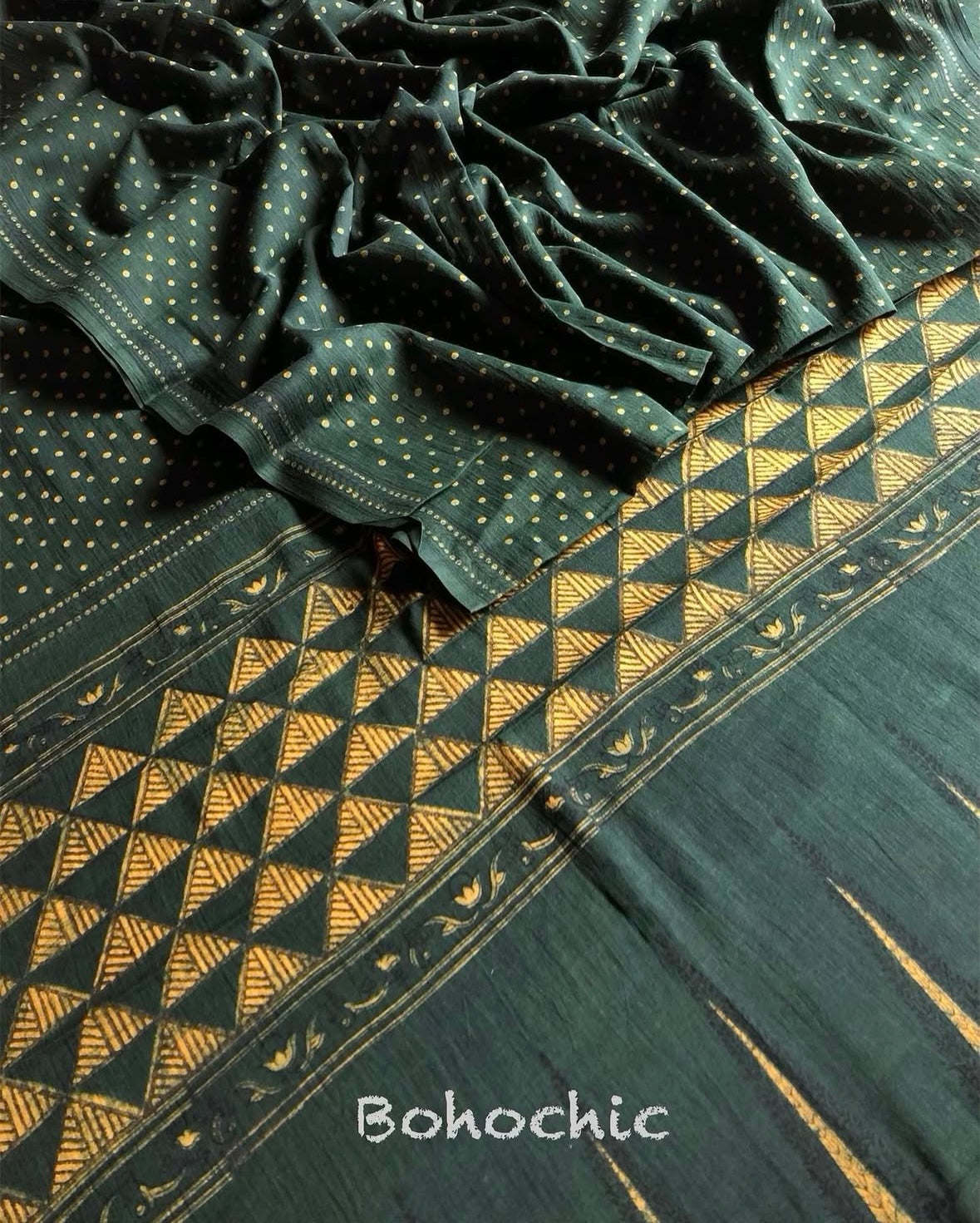 Bagh Handblock Printed Green Colour Pure Cotton Saree