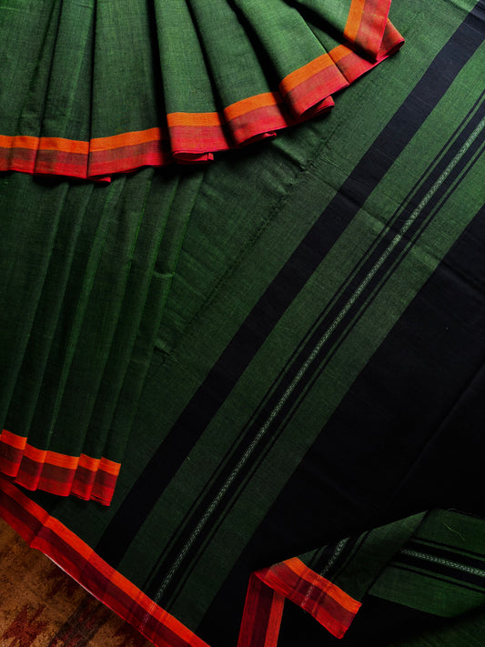 Handwoven Green Colour Dhonekhali Cotton Saree