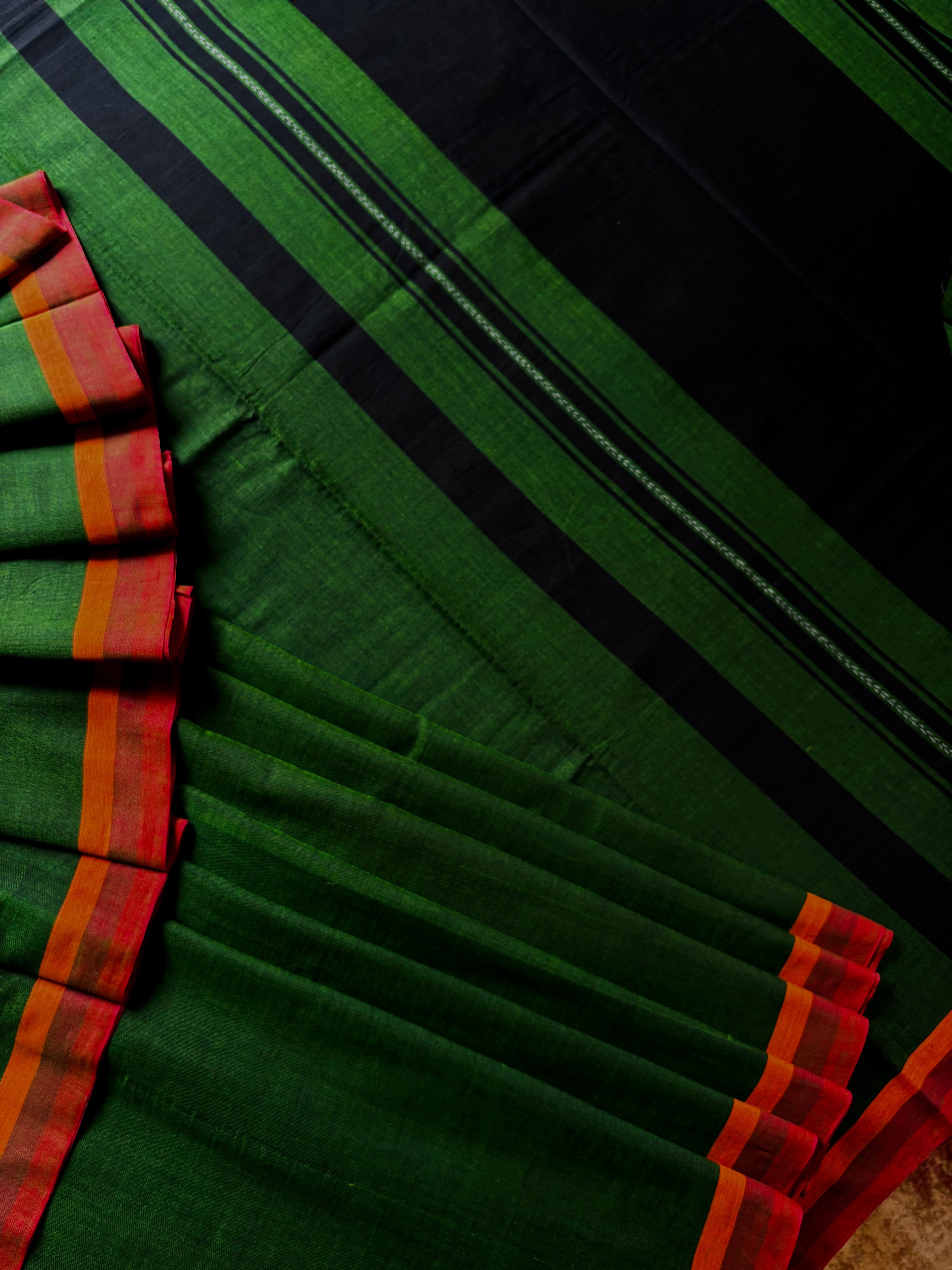 Handwoven Green Colour Dhonekhali Cotton Saree