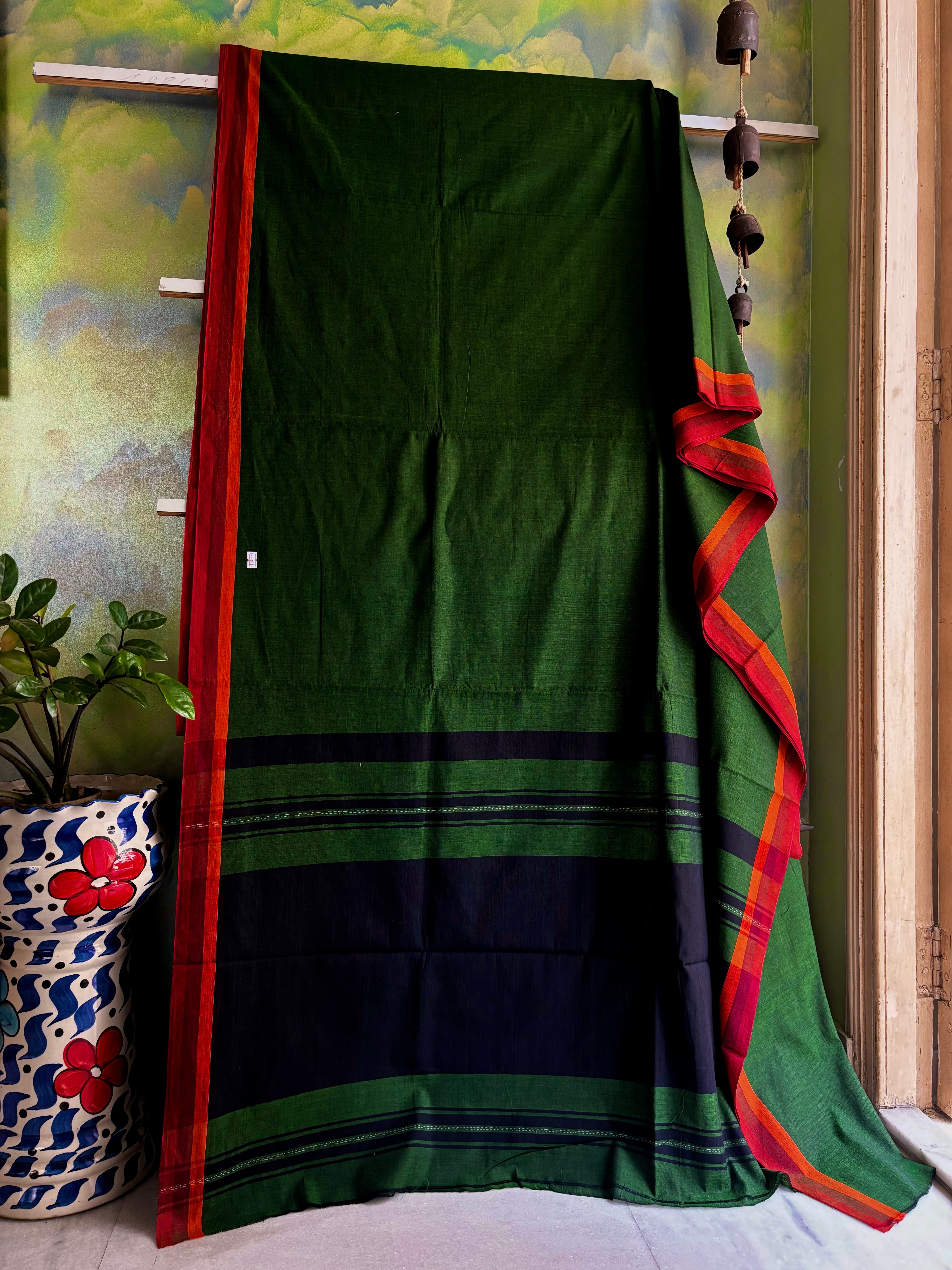 Handwoven Green Colour Dhonekhali Cotton Saree