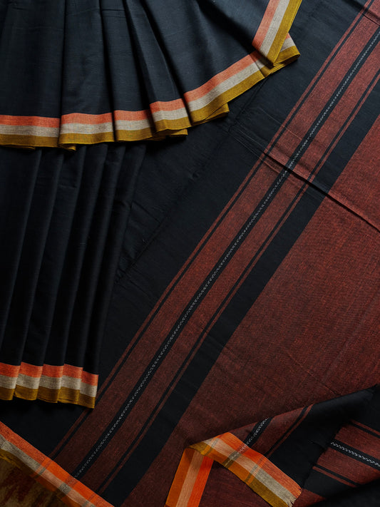 Handwoven Black Colour Dhonekhali Cotton Saree