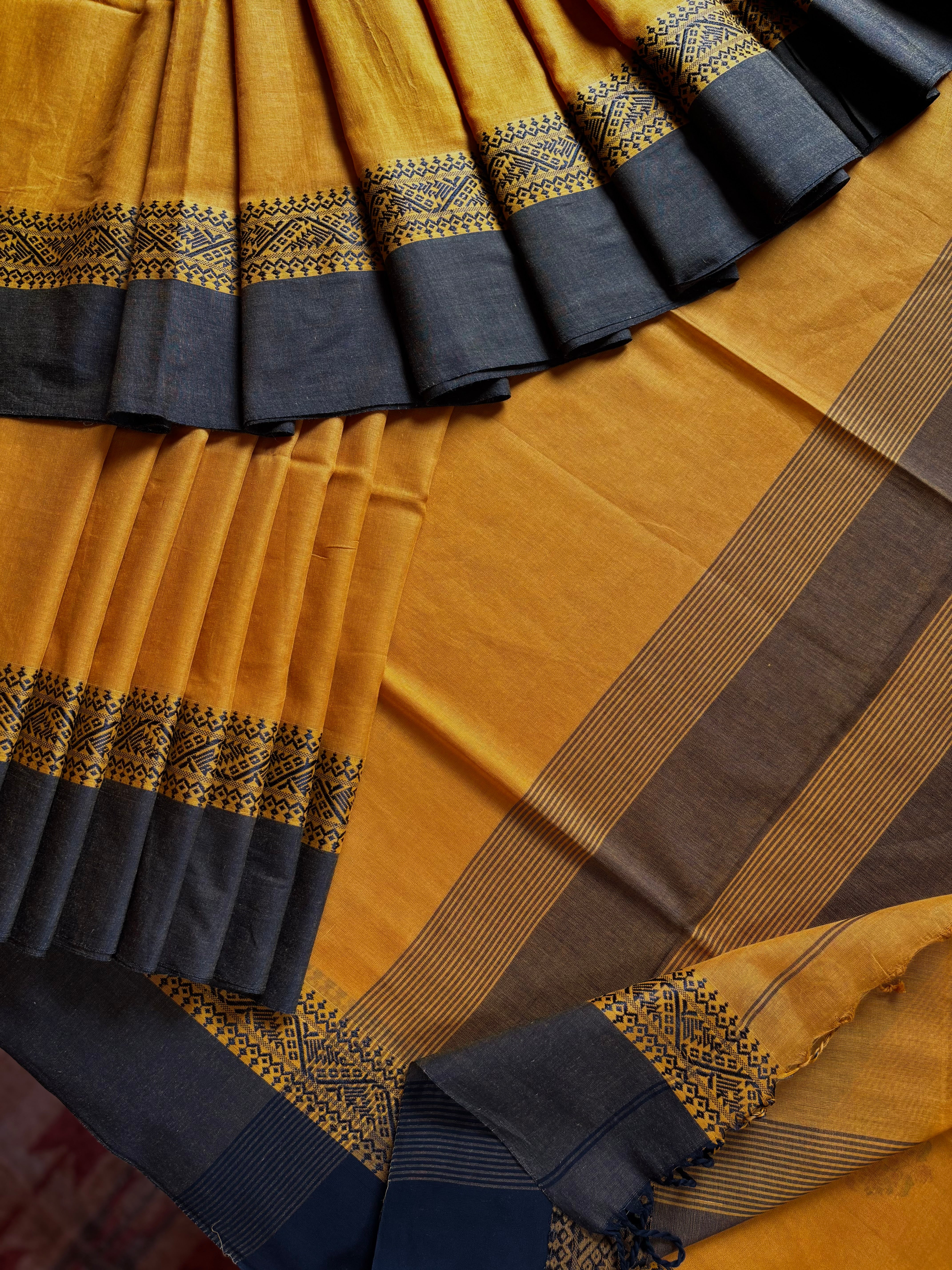 Handwoven Mustard Yellow Phulia Cotton Saree