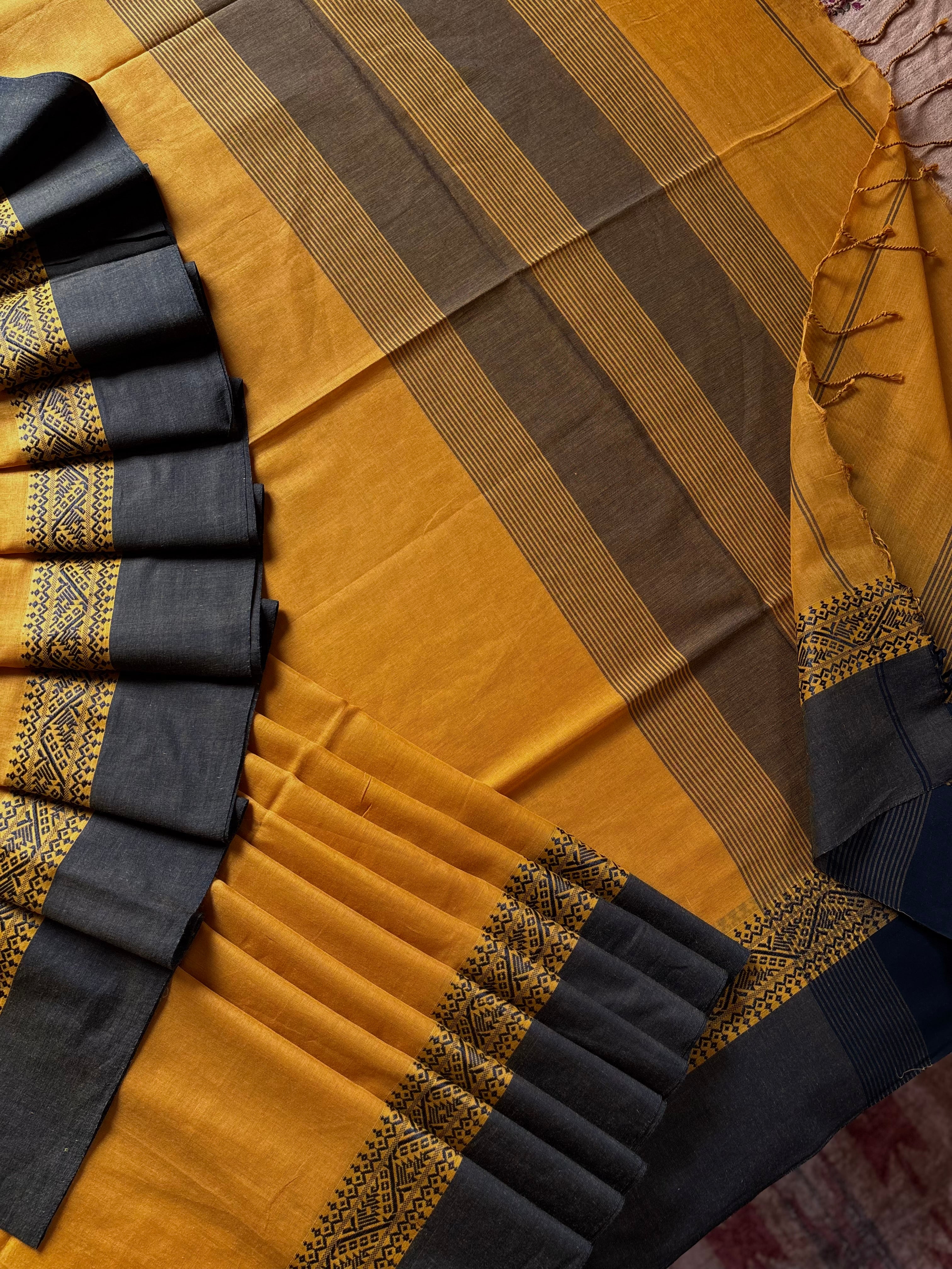 Handwoven Mustard Yellow Phulia Cotton Saree