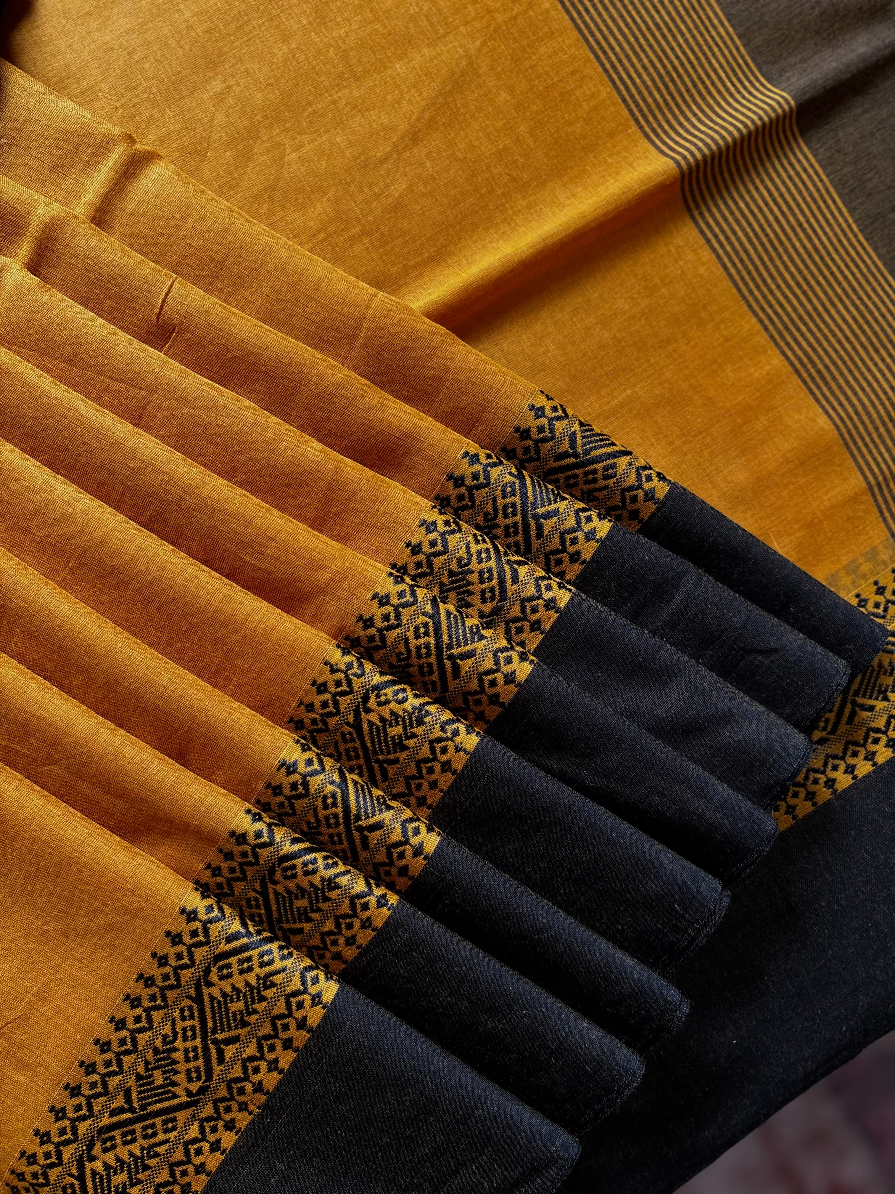 Handwoven Mustard Yellow Phulia Cotton Saree