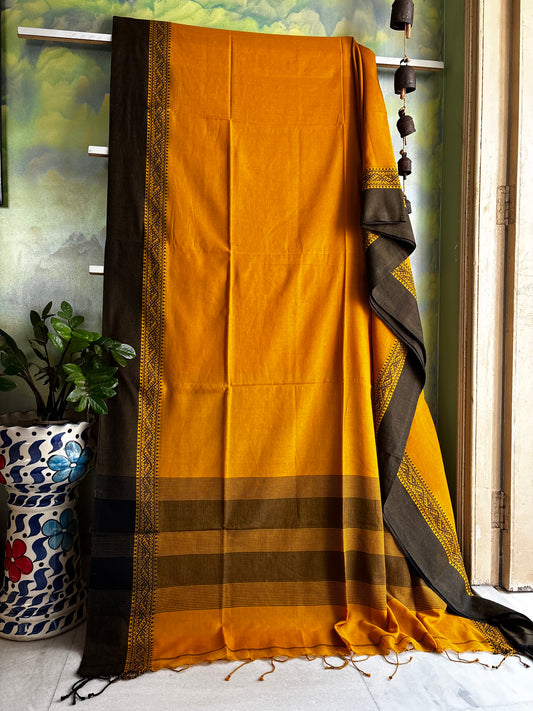 Handwoven Mustard Yellow Phulia Cotton Saree
