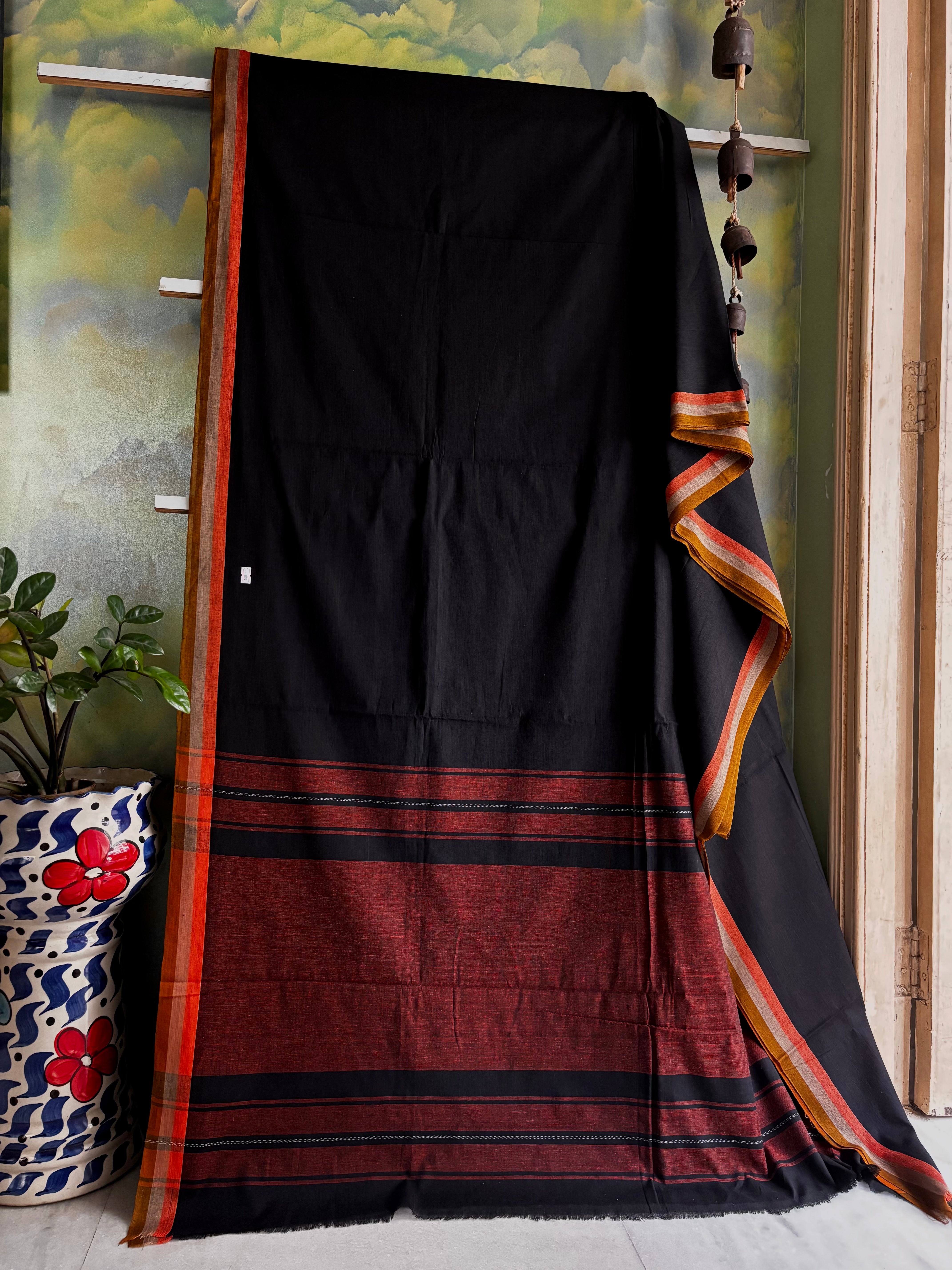 Handwoven Black Colour Dhonekhali Cotton Saree