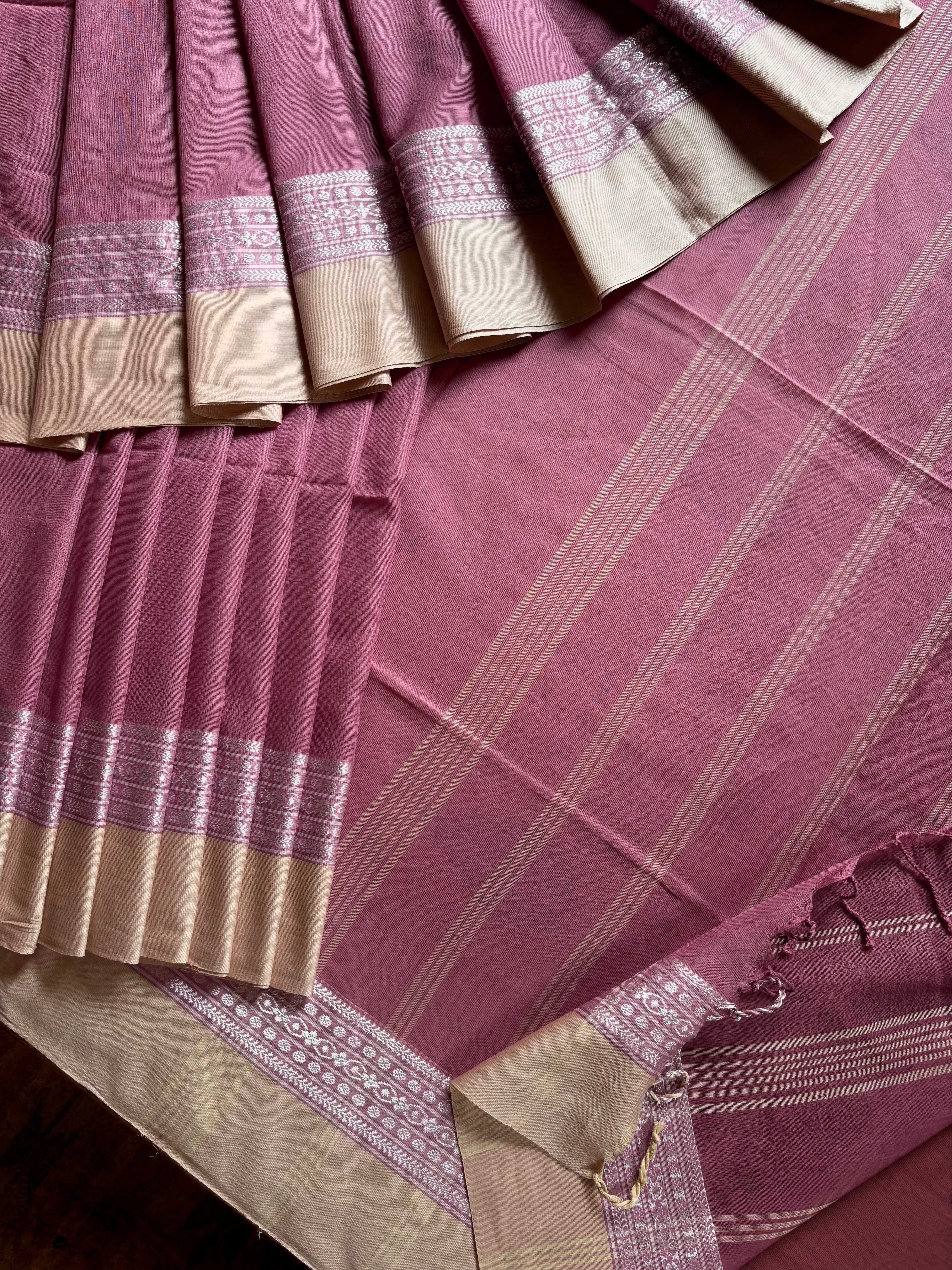 Handwoven Dusty Pink Phulia Cotton Saree