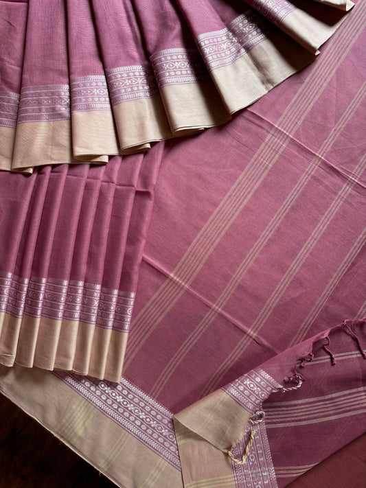 Handwoven Dusty Pink Phulia Cotton Saree