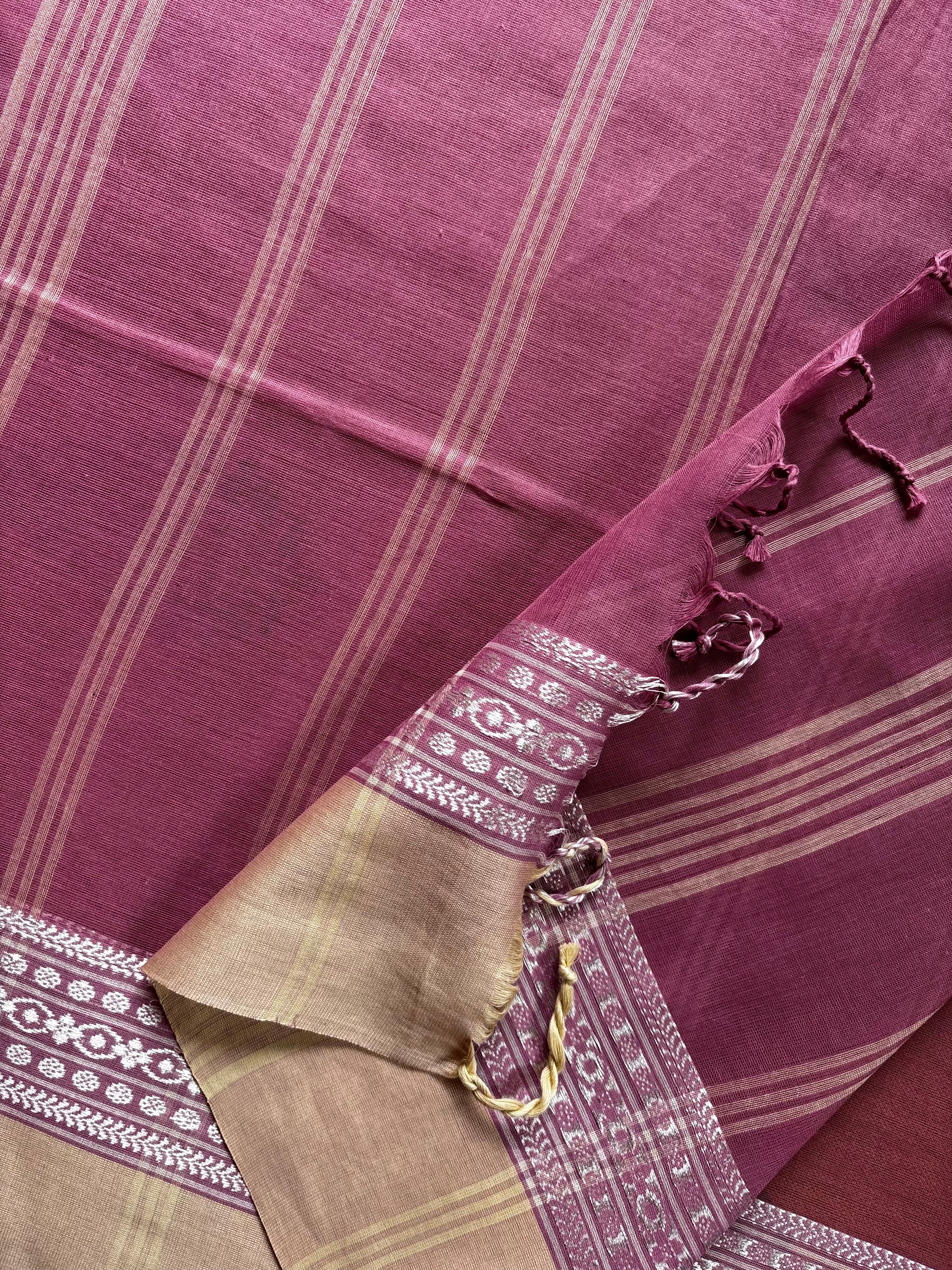 Handwoven Dusty Pink Phulia Cotton Saree
