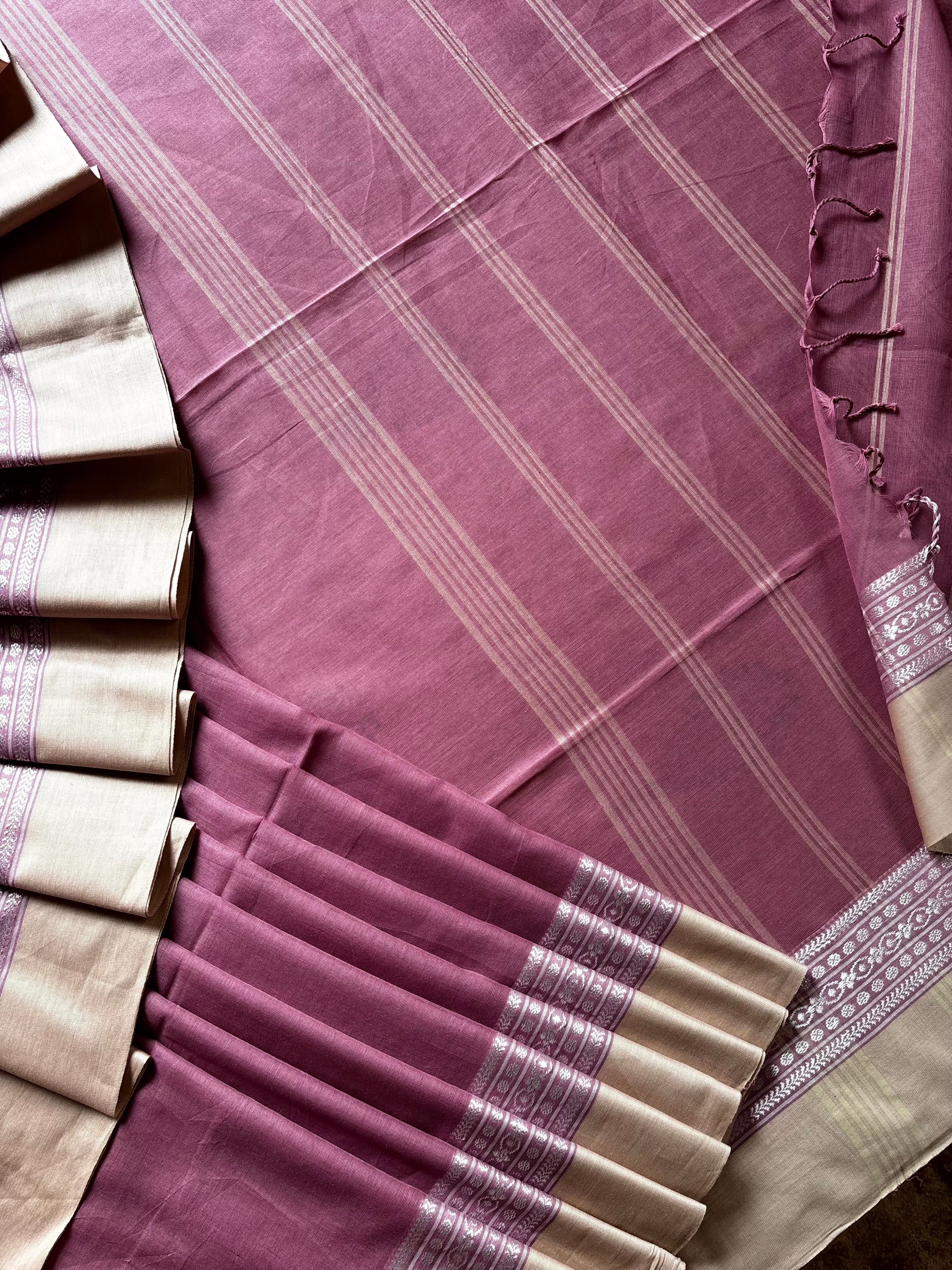 Handwoven Dusty Pink Phulia Cotton Saree