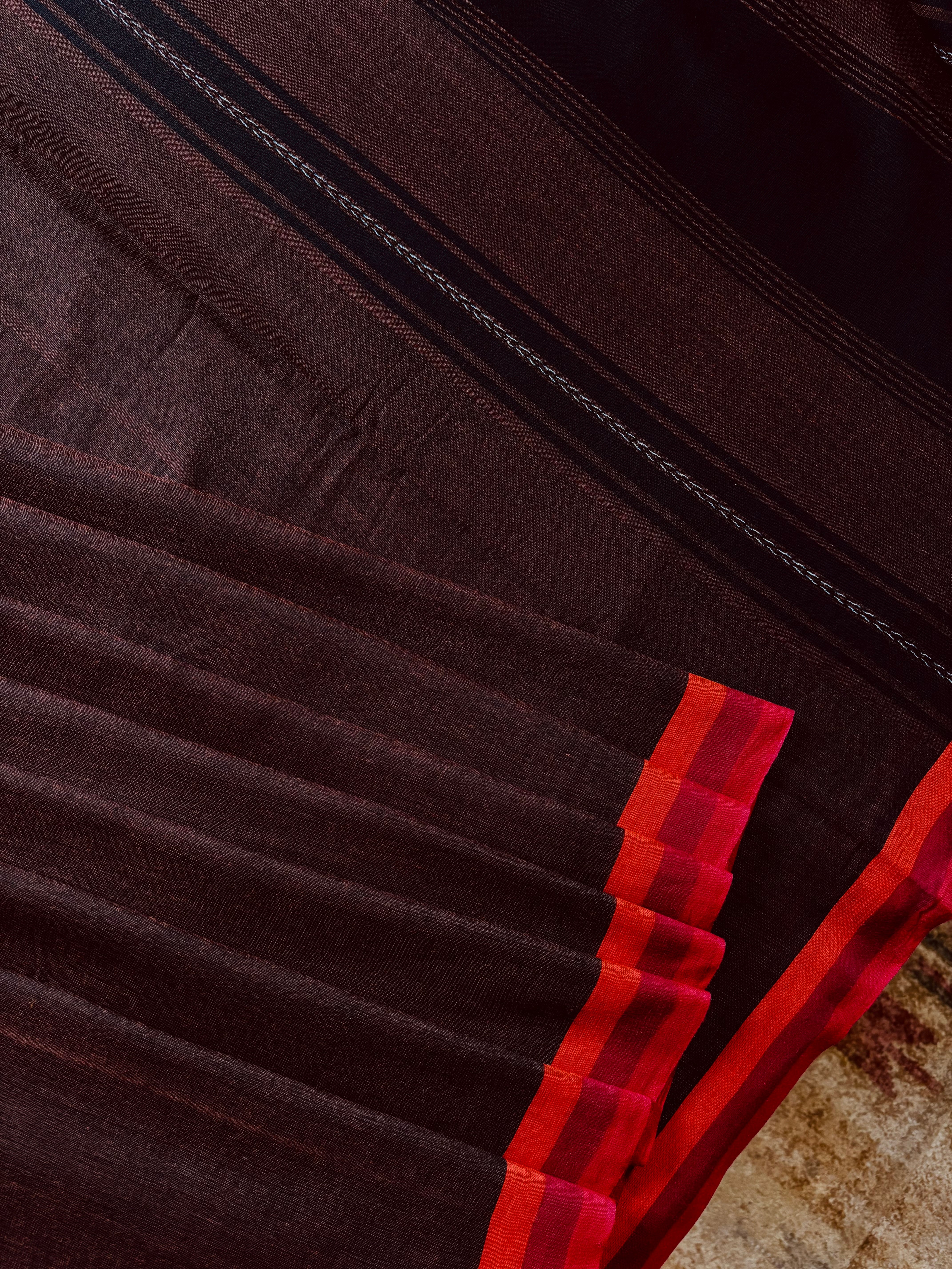 Handwoven Dark Brown Colour Dhonekhali Cotton Saree
