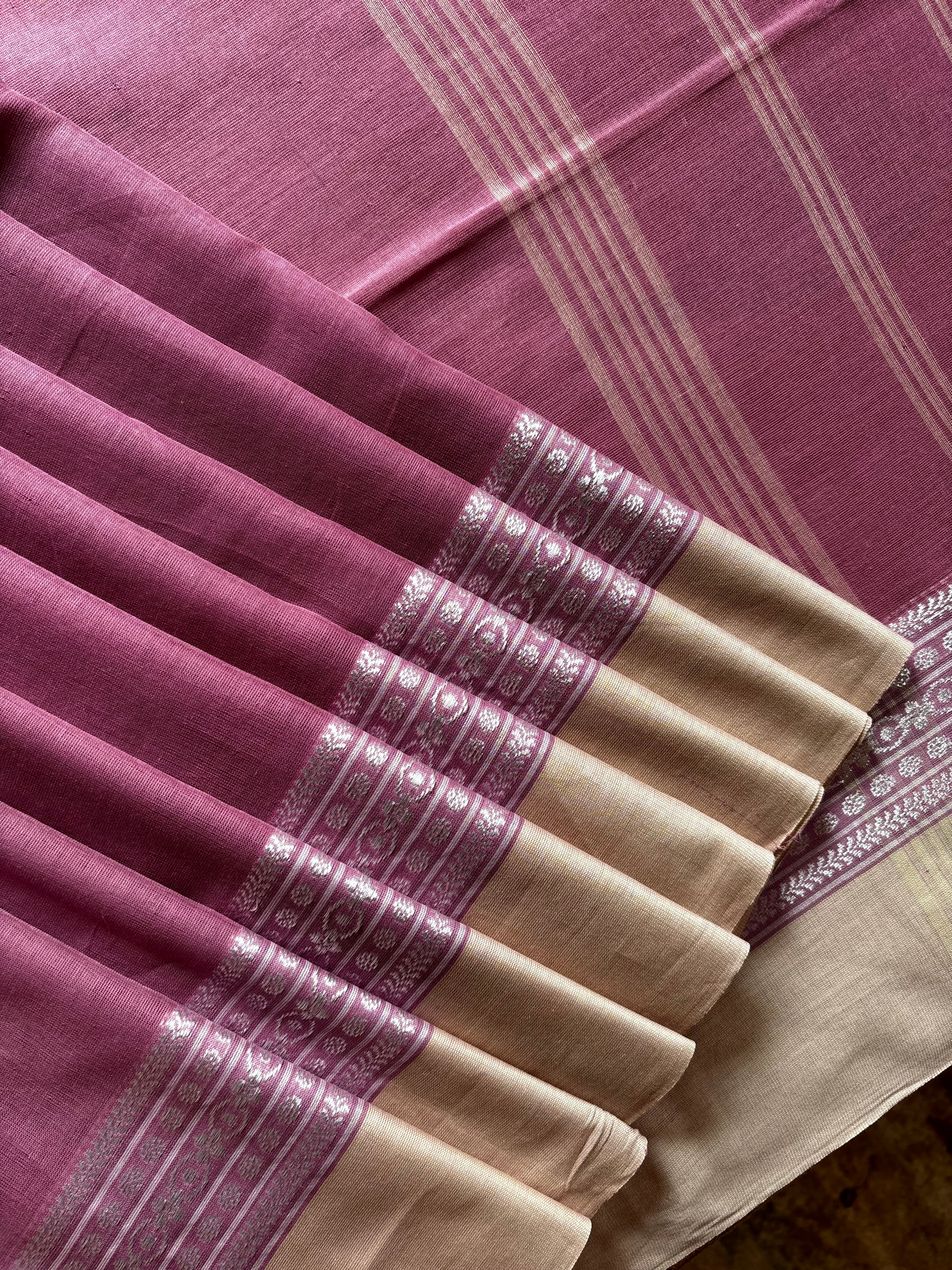 Handwoven Dusty Pink Phulia Cotton Saree