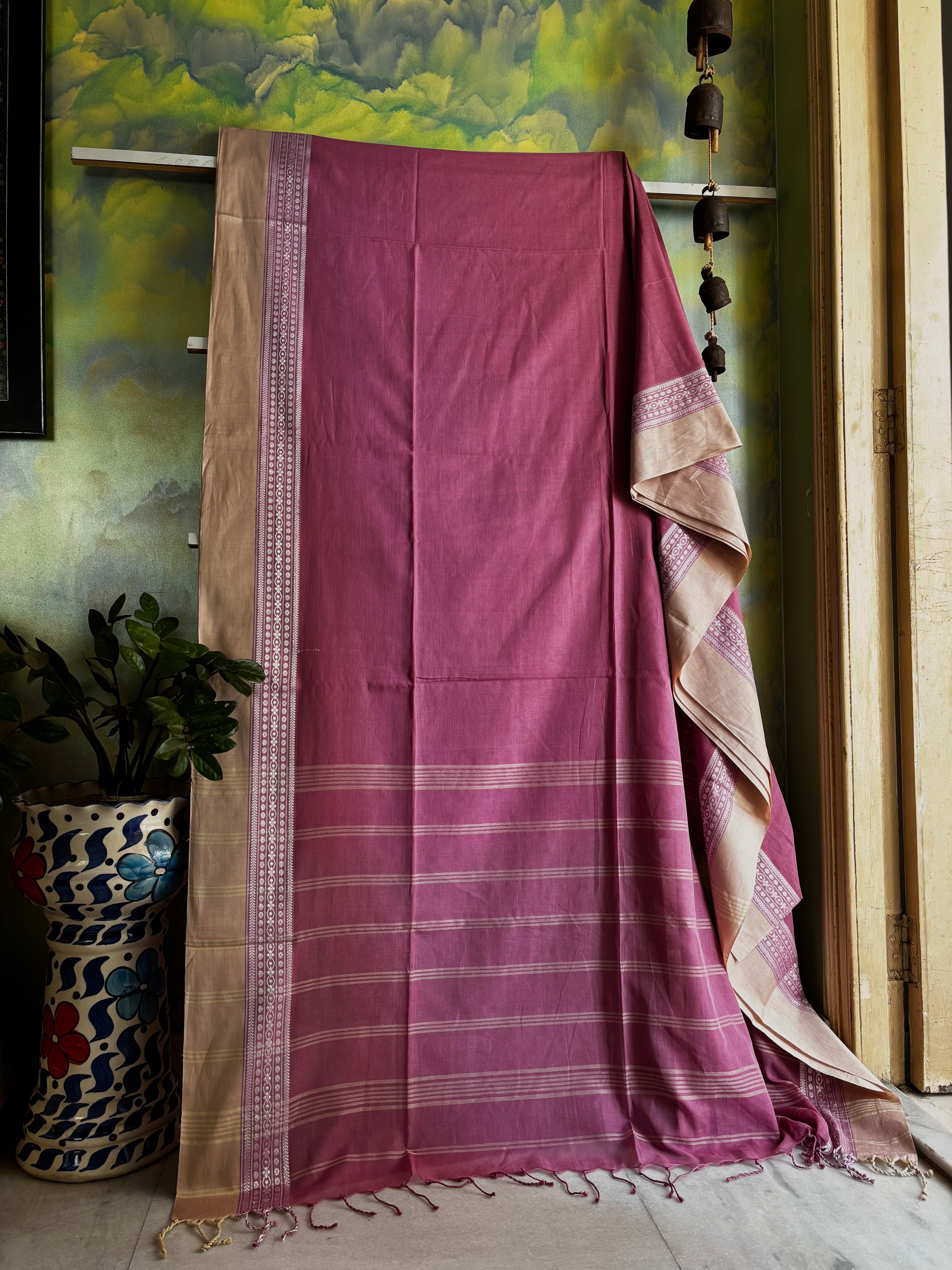 Handwoven Dusty Pink Phulia Cotton Saree
