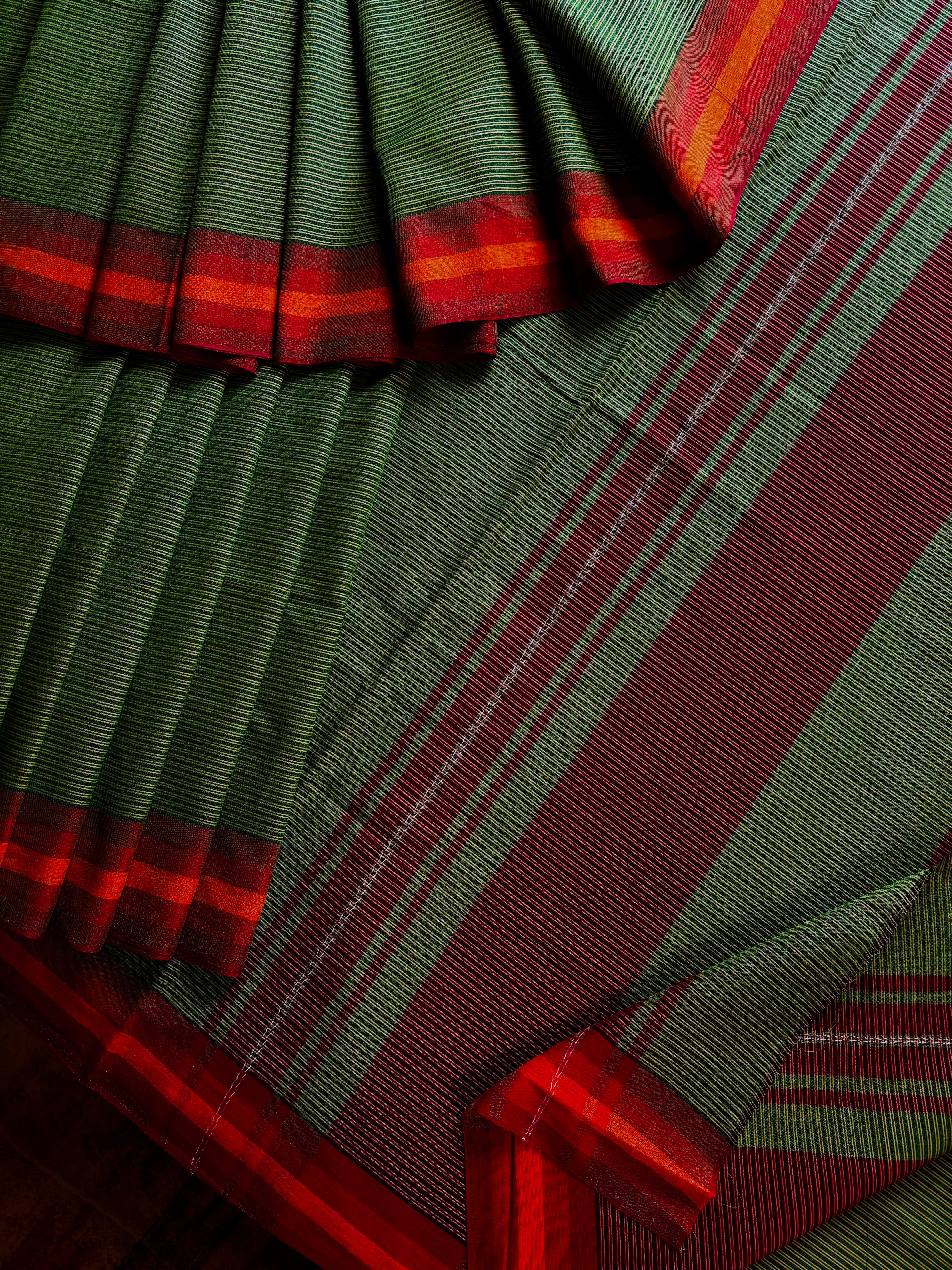 Handwoven Green Colour Dhonekhali Cotton Saree