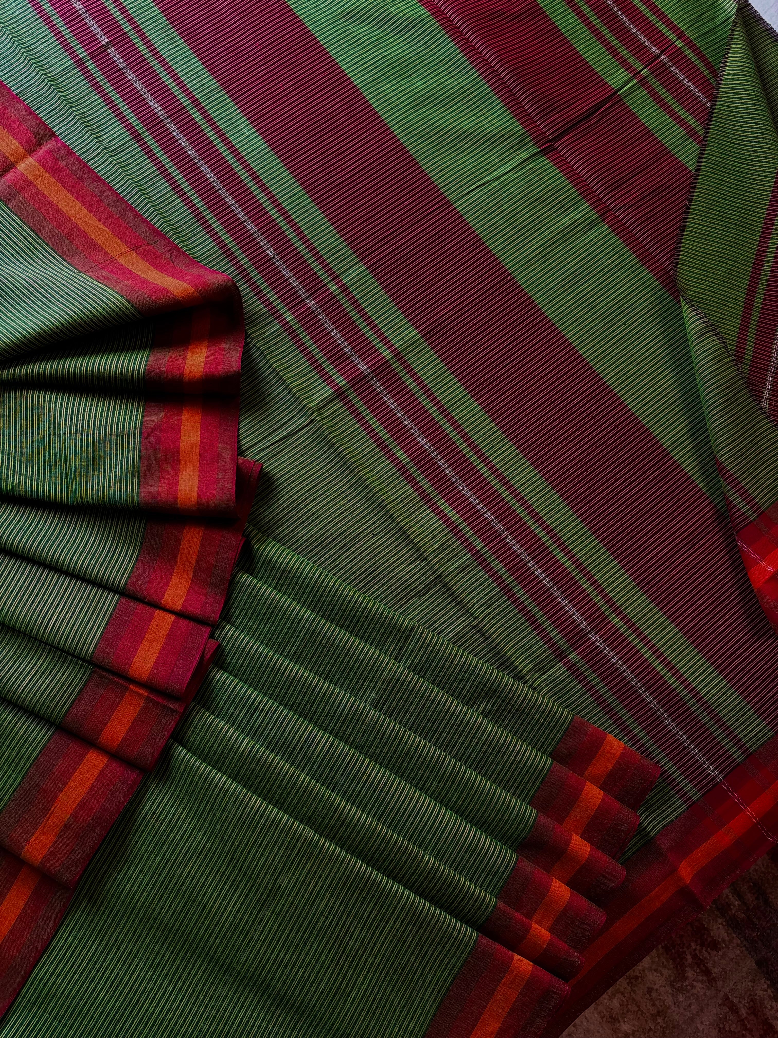 Handwoven Green Colour Dhonekhali Cotton Saree