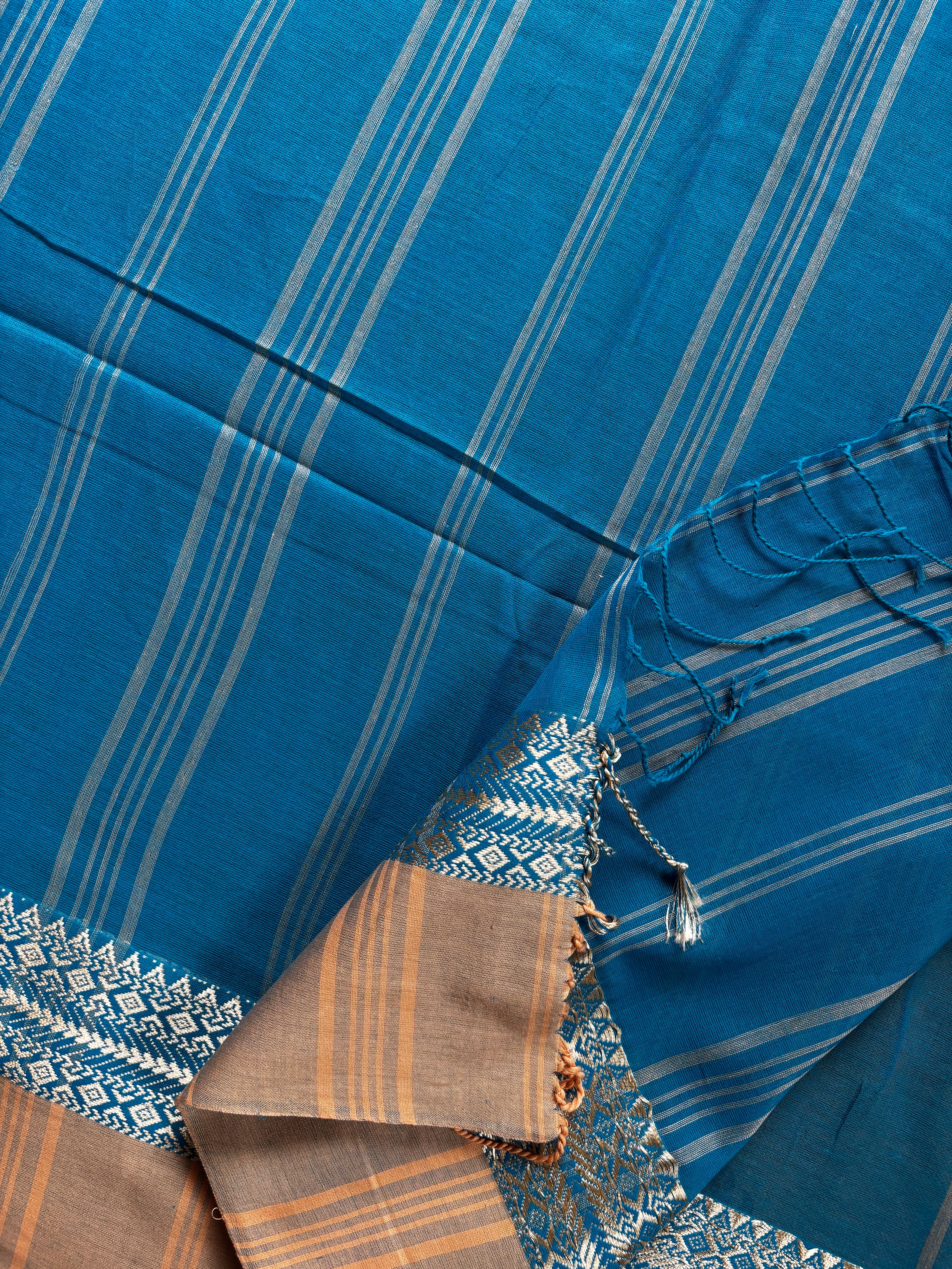 Handwoven Firozi Blue Phulia Cotton Saree