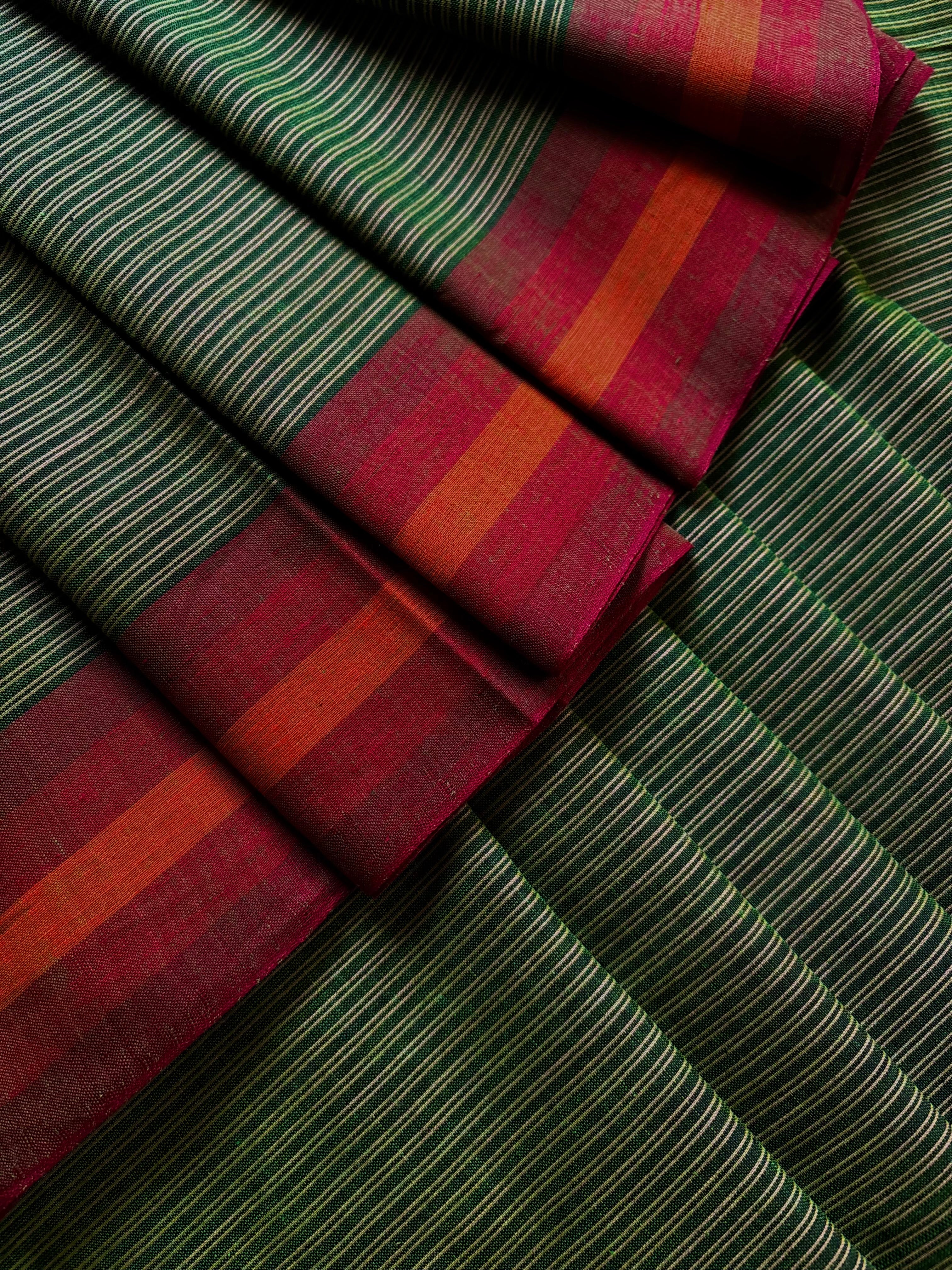 Handwoven Green Colour Dhonekhali Cotton Saree
