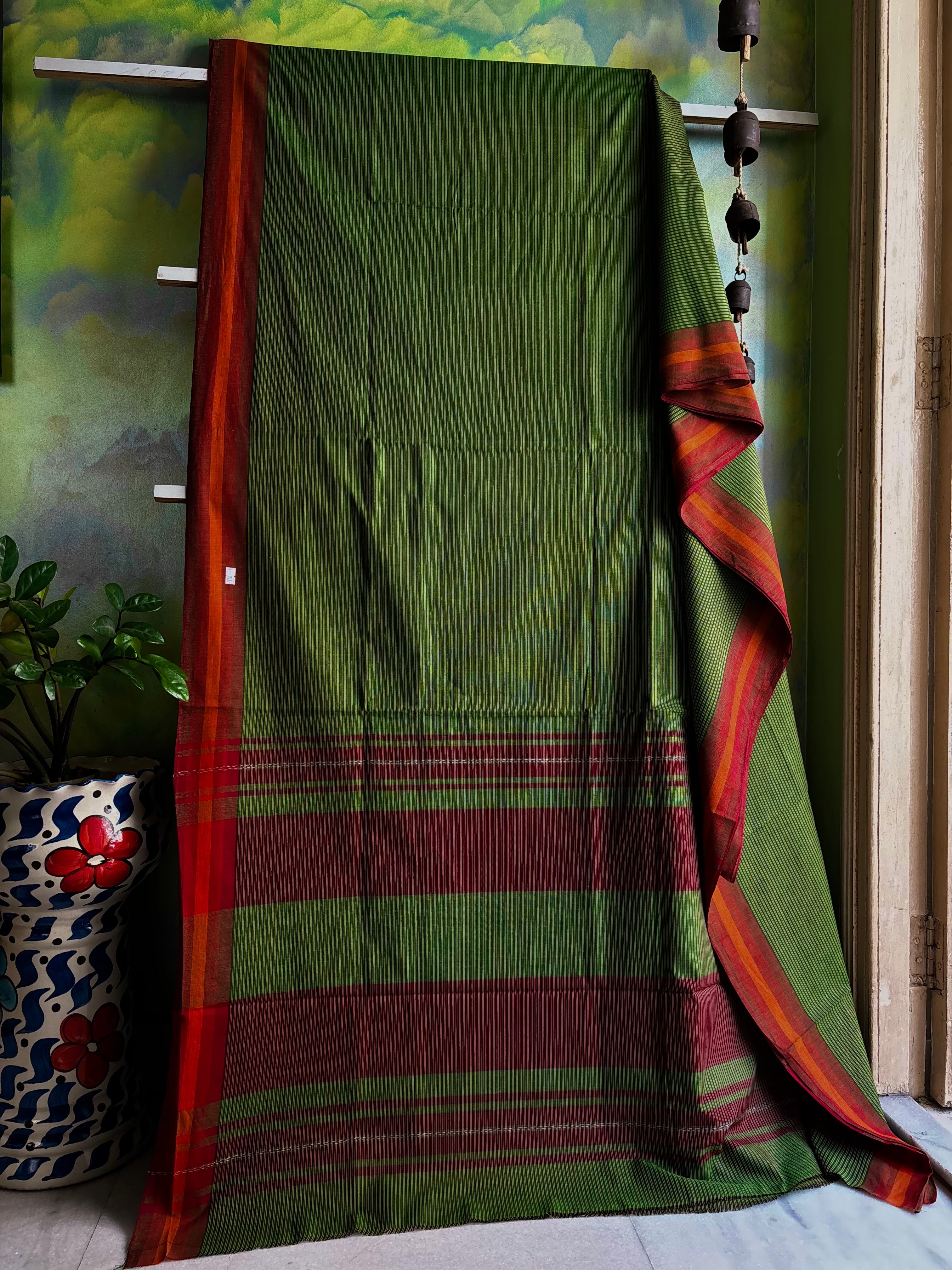 Handwoven Green Colour Dhonekhali Cotton Saree