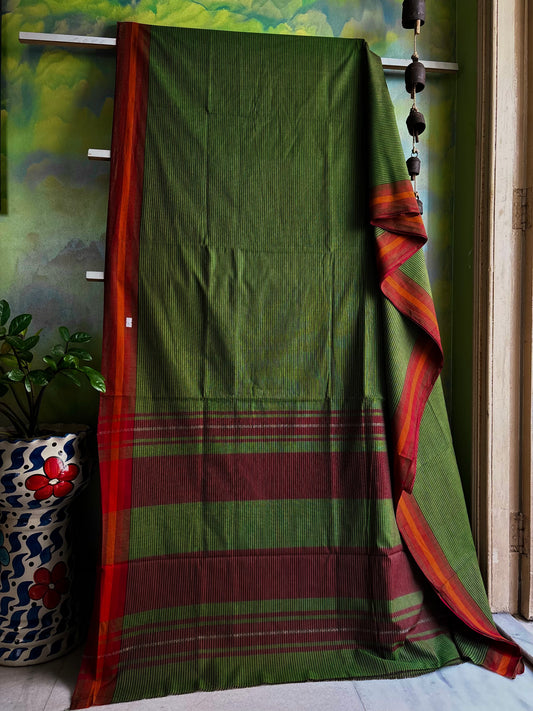 Handwoven Green Colour Dhonekhali Cotton Saree