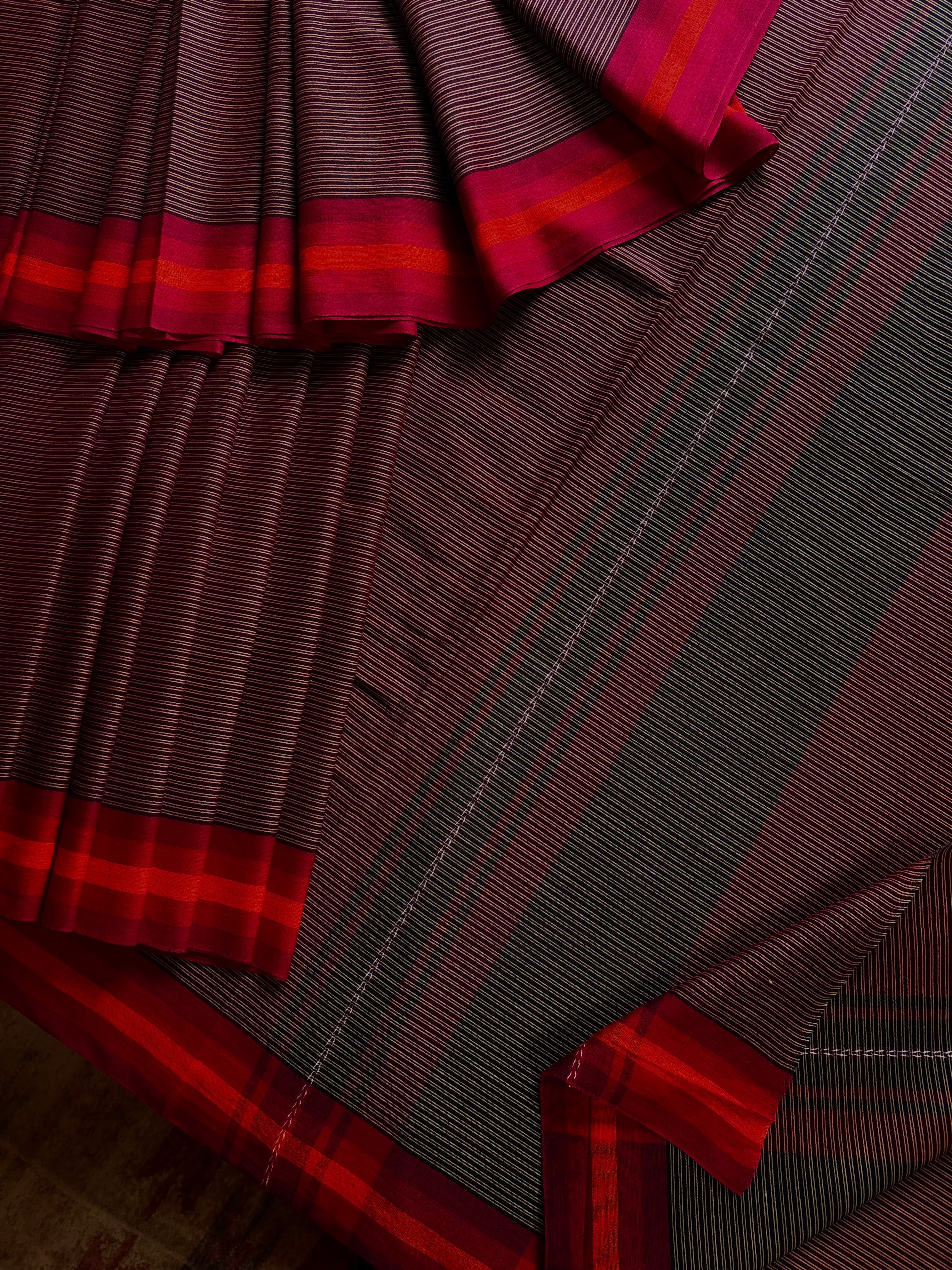 Handwoven Maroon Colour Dhonekhali Cotton Saree