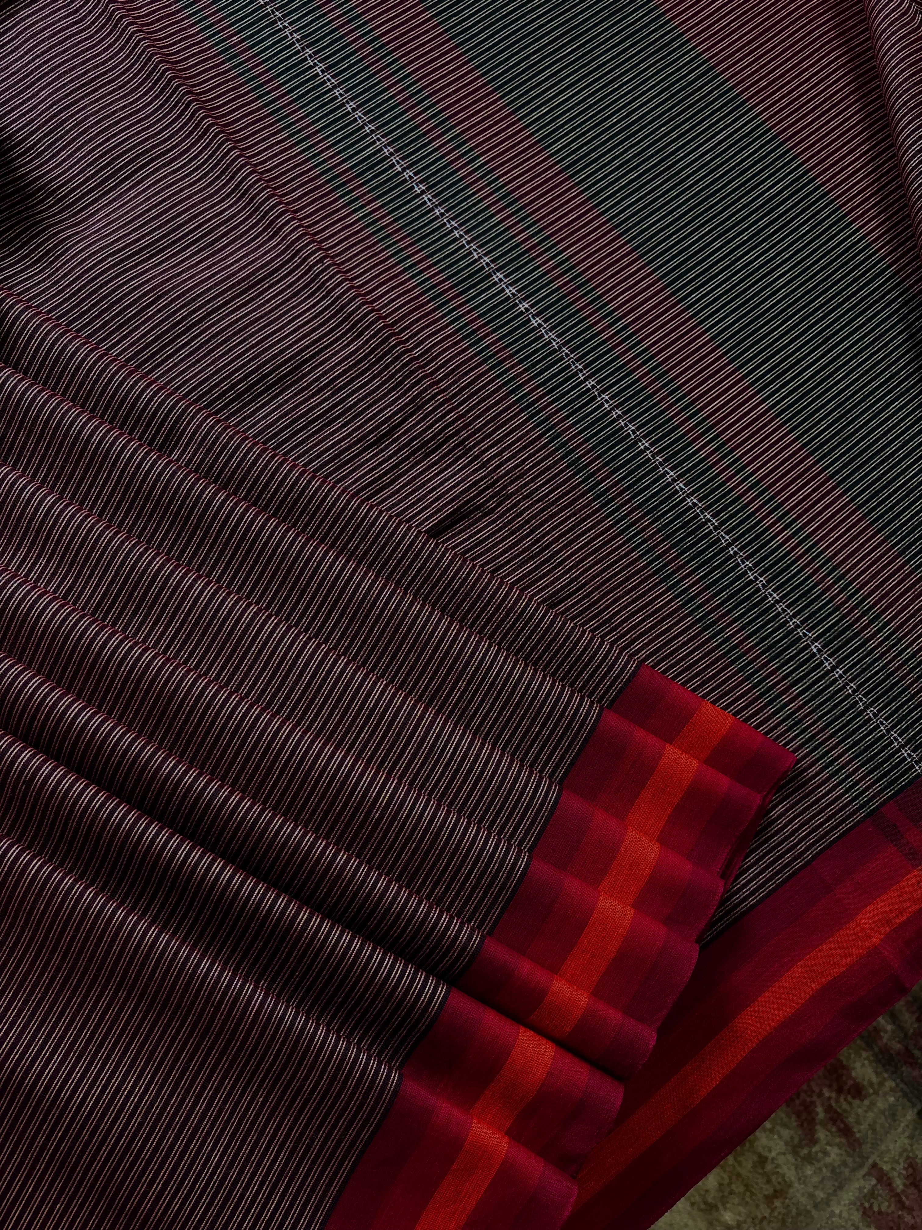 Handwoven Maroon Colour Dhonekhali Cotton Saree