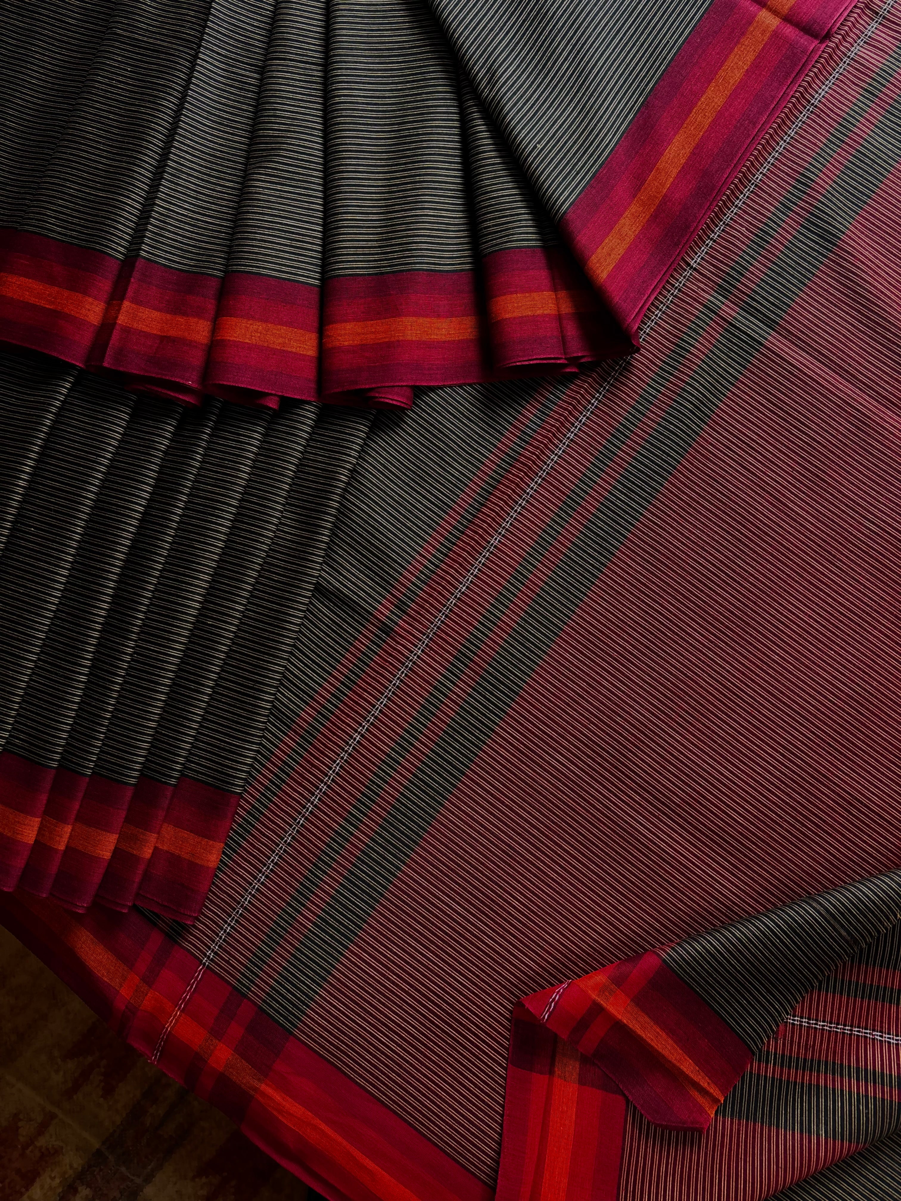 Handwoven Black Colour Dhonekhali Cotton Saree