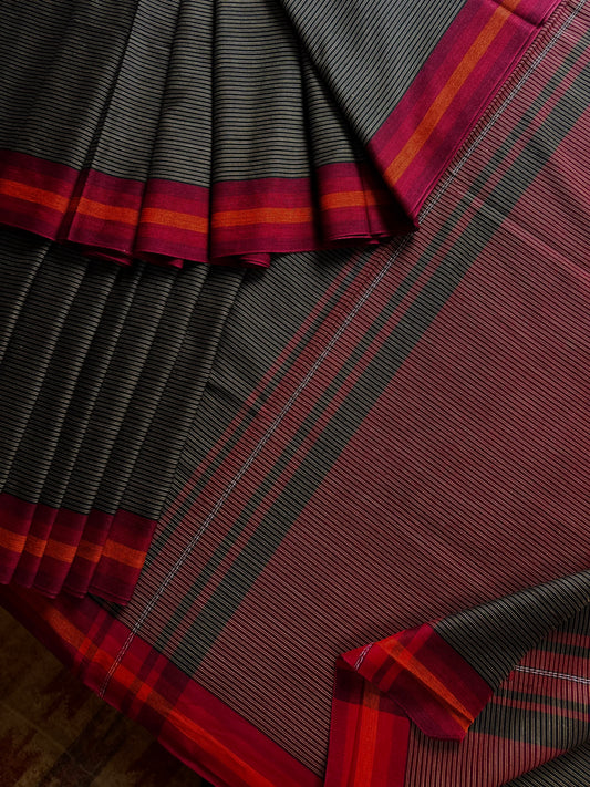 Handwoven Black Colour Dhonekhali Cotton Saree