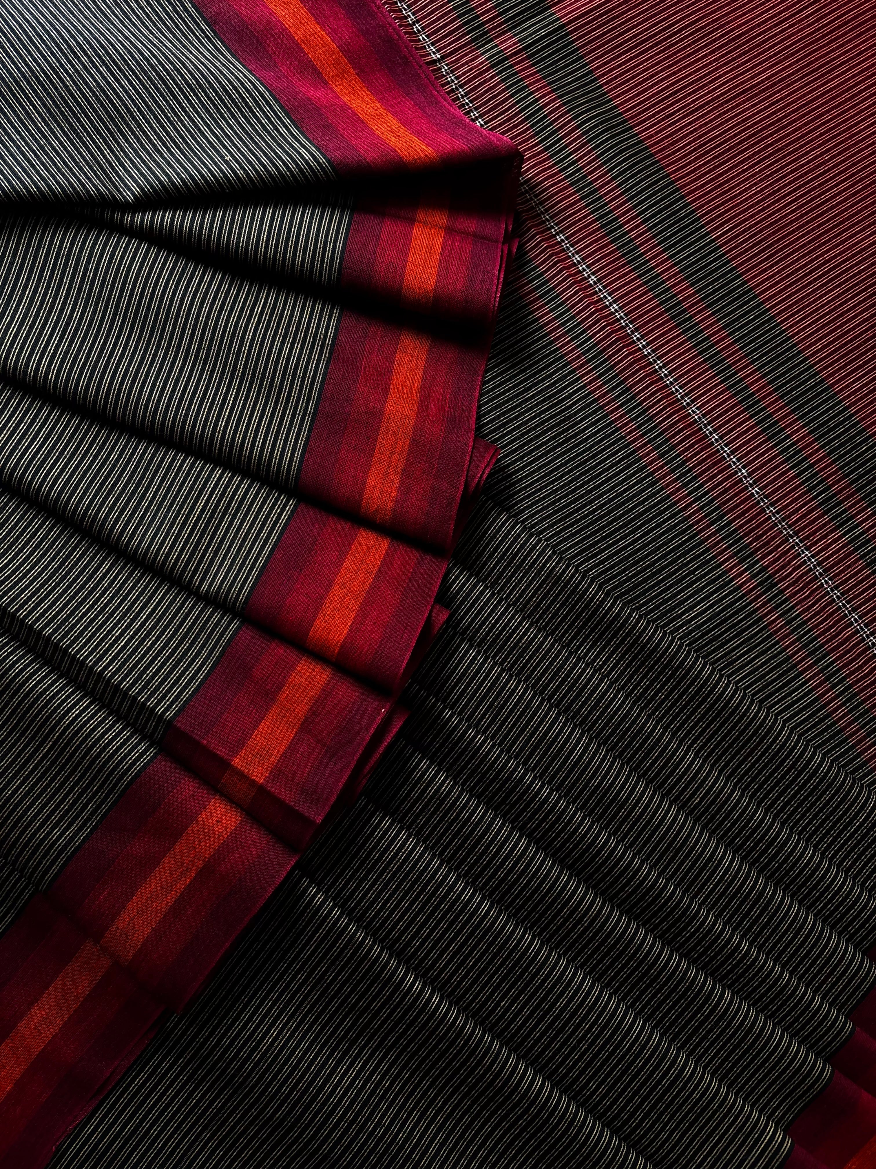 Handwoven Black Colour Dhonekhali Cotton Saree