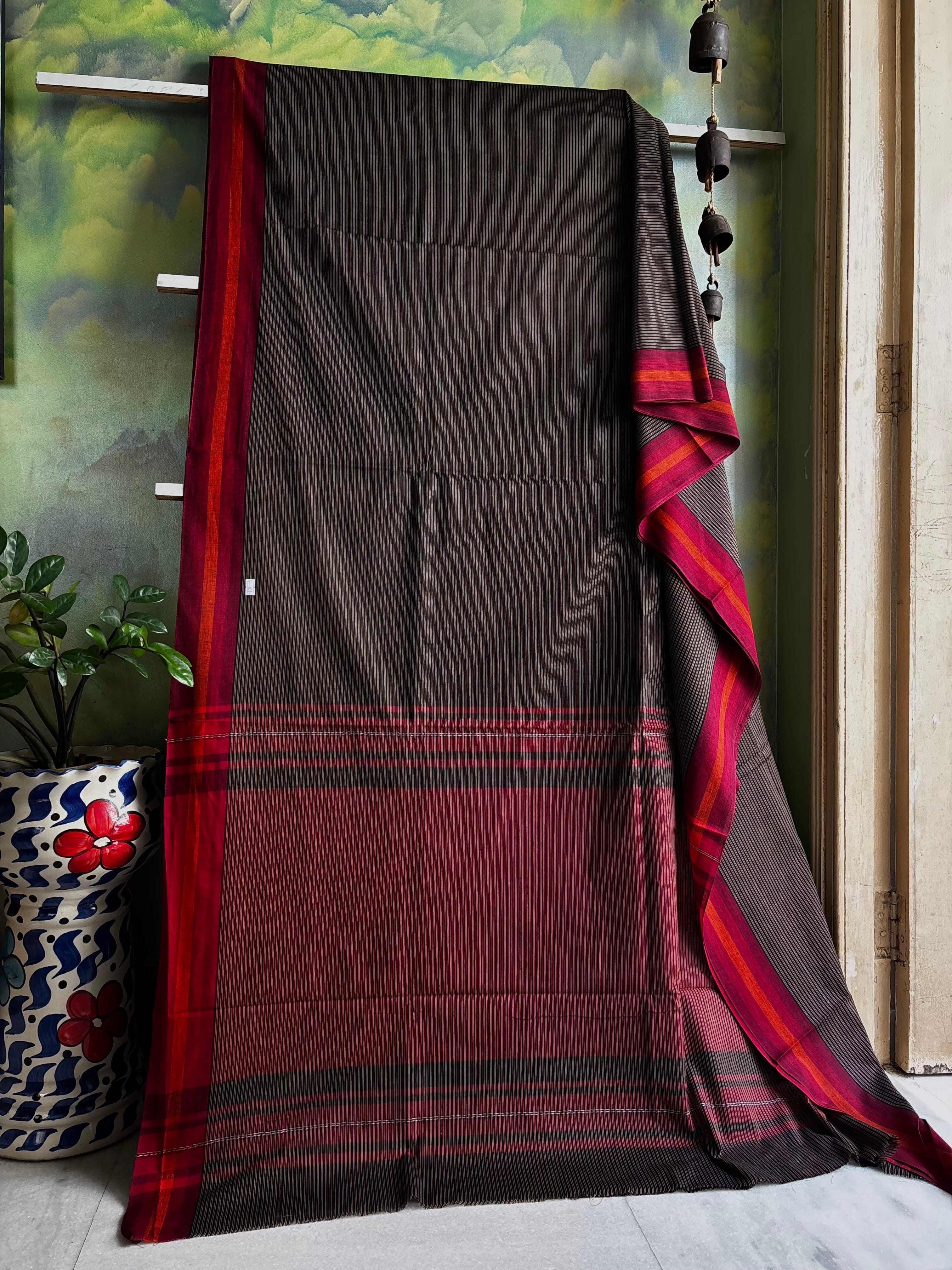 Handwoven Black Colour Dhonekhali Cotton Saree