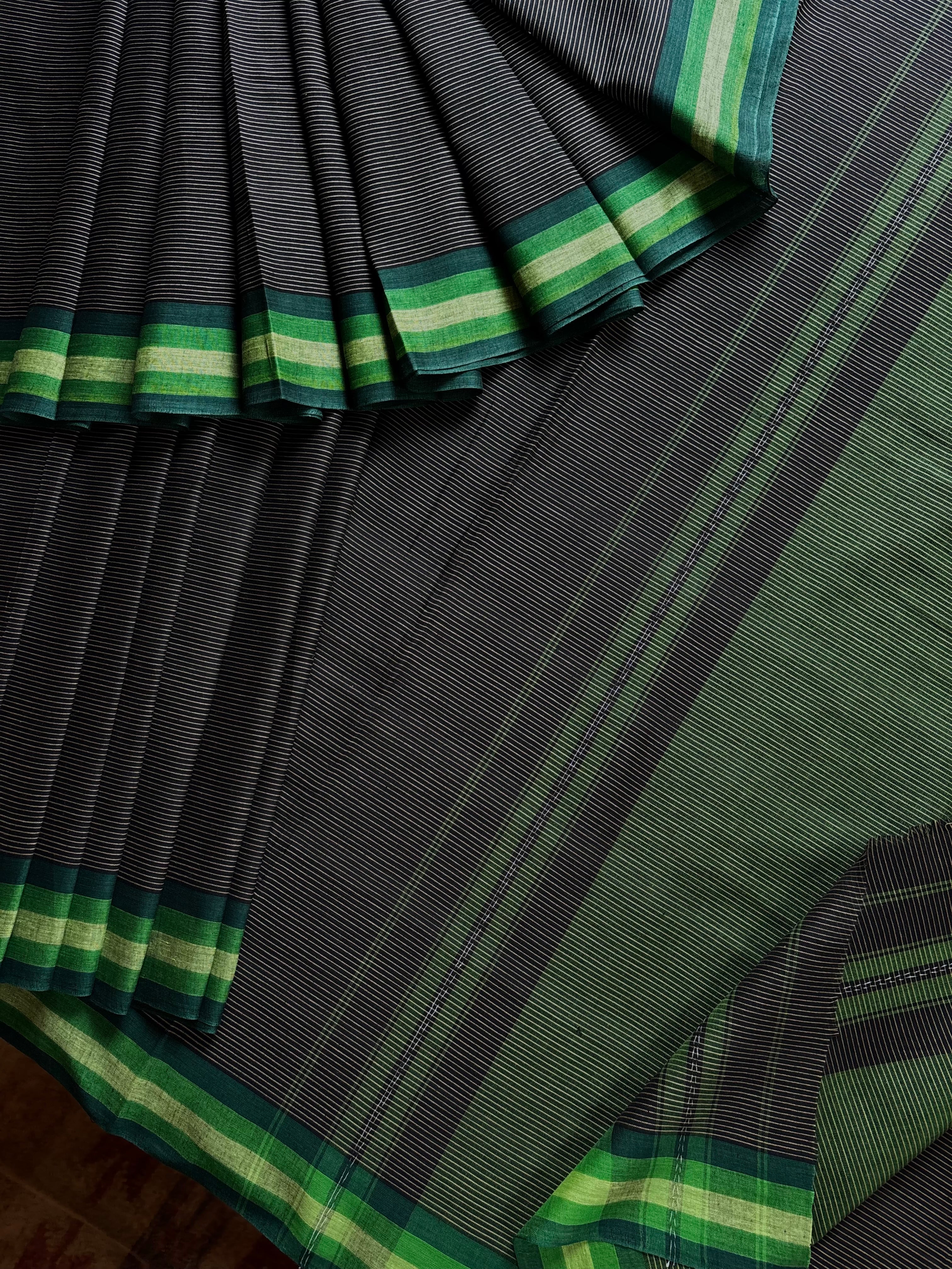 Handwoven Black Colour Dhonekhali Cotton Saree