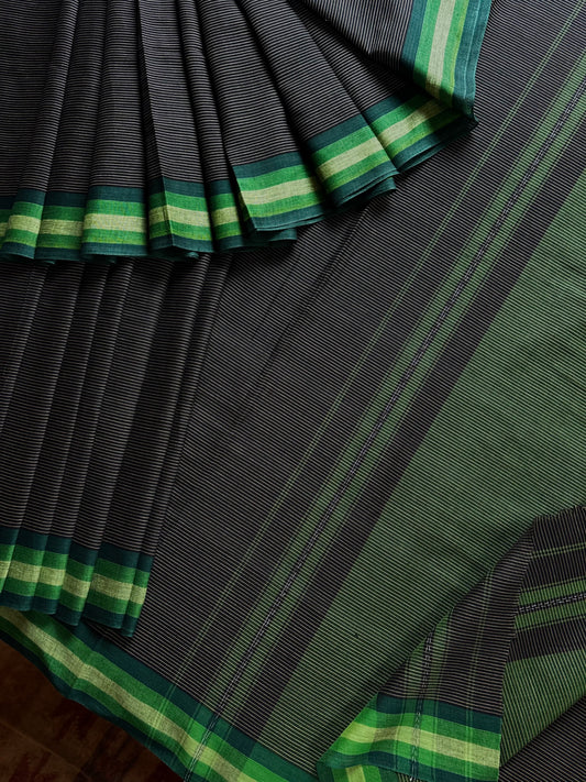 Handwoven Black Colour Dhonekhali Cotton Saree