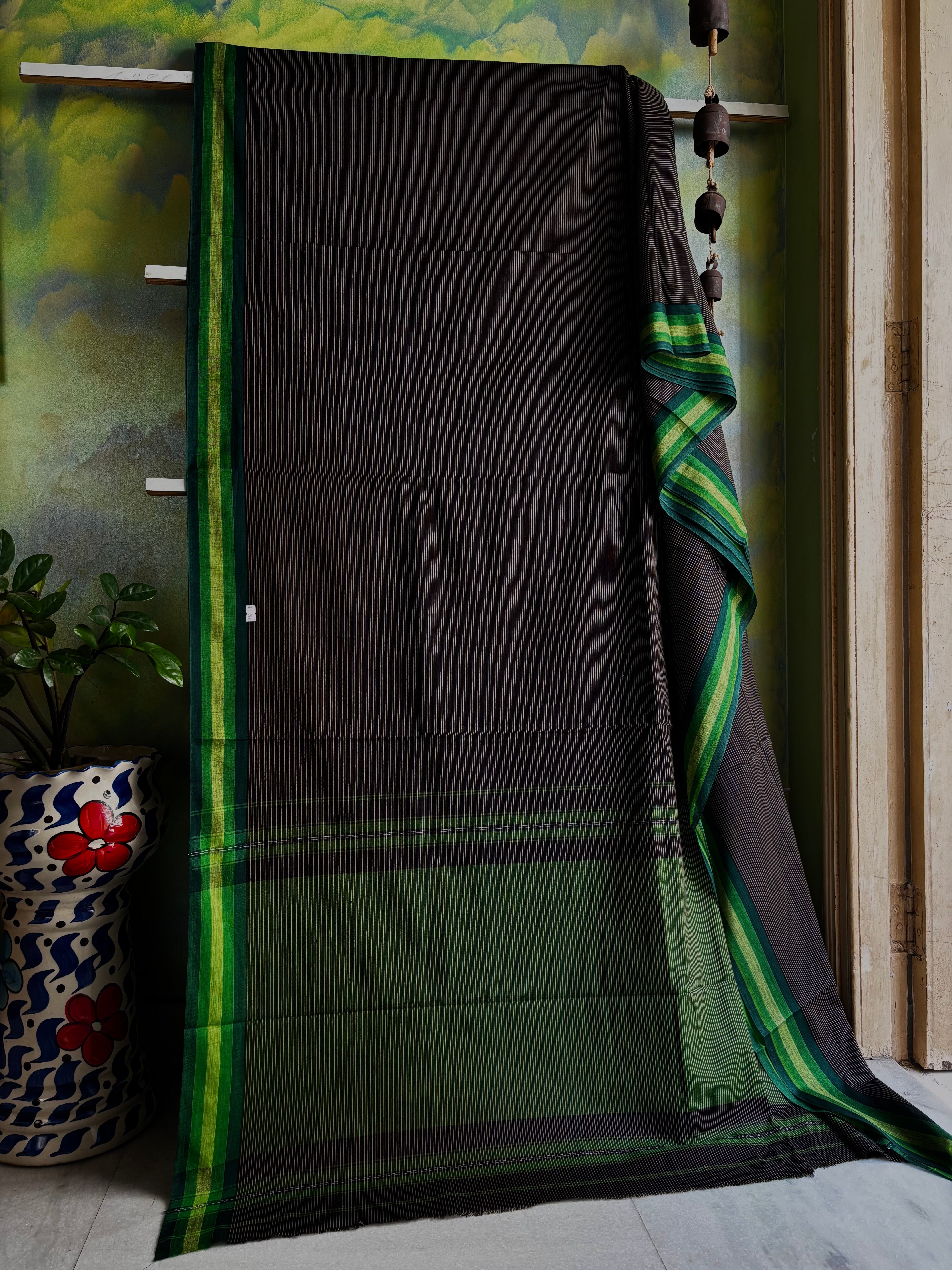 Handwoven Black Colour Dhonekhali Cotton Saree