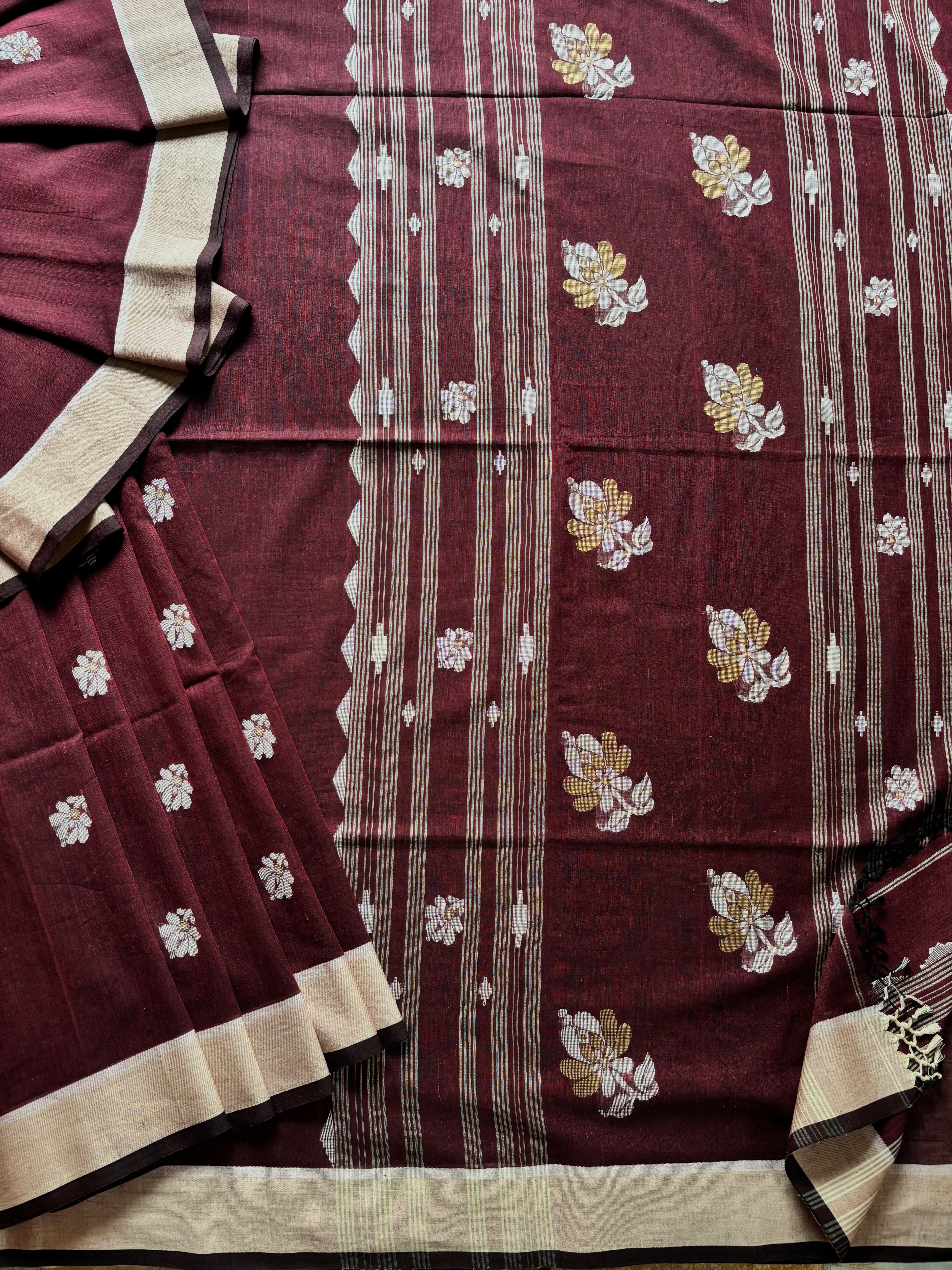 Handwoven Plum Colour Cotton Jamdani Saree