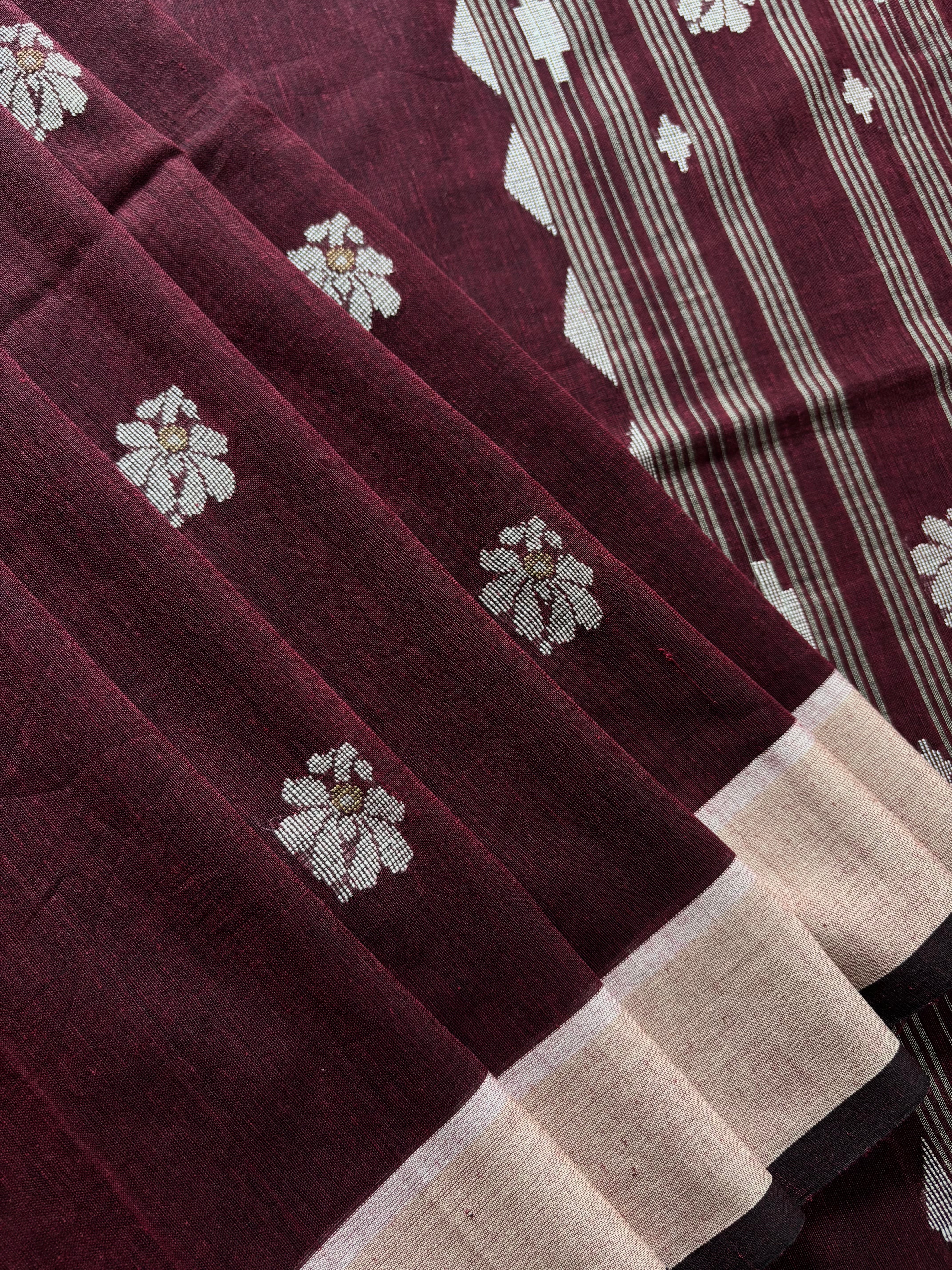 Handwoven Plum Colour Cotton Jamdani Saree