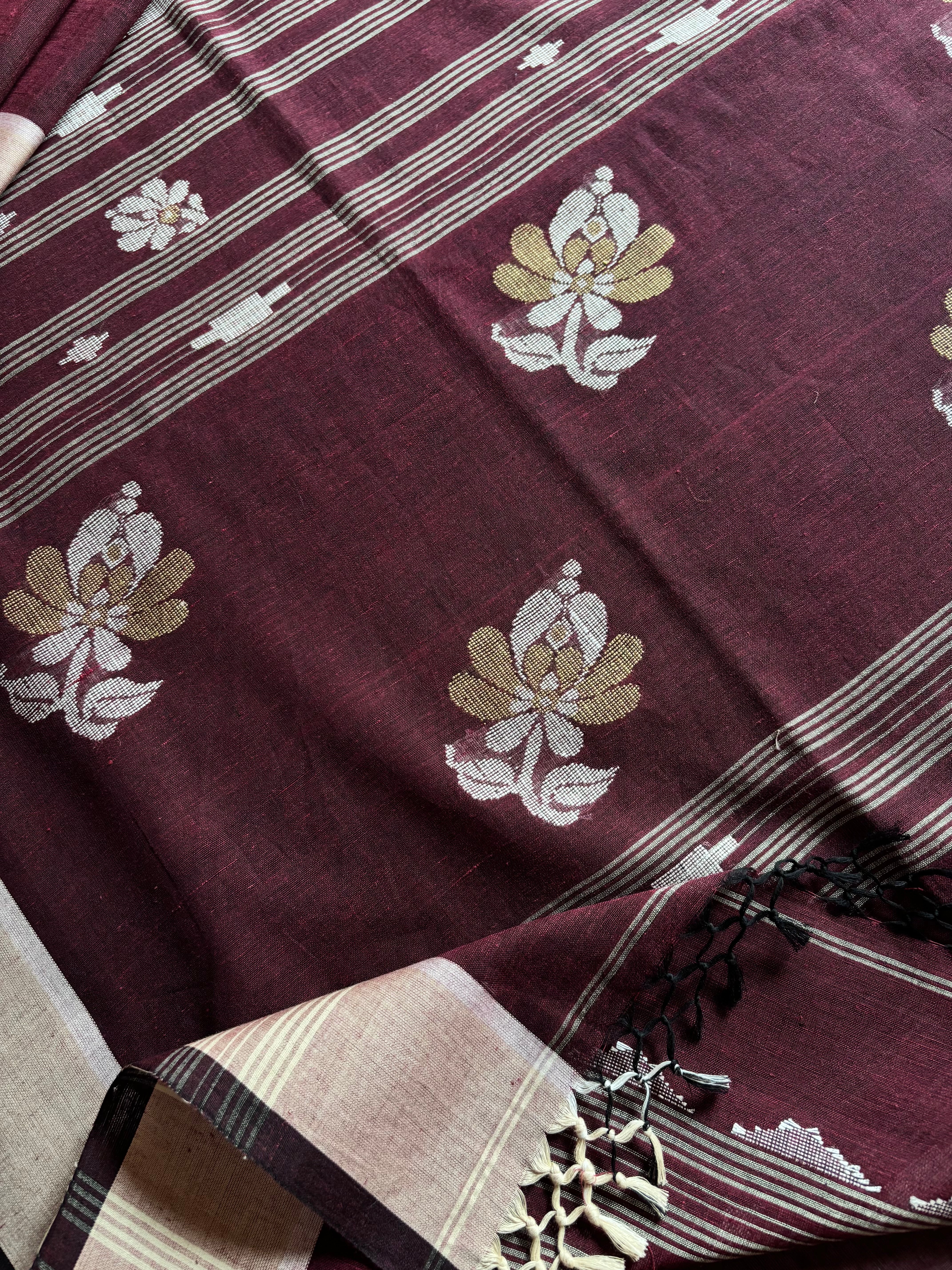 Handwoven Plum Colour Cotton Jamdani Saree