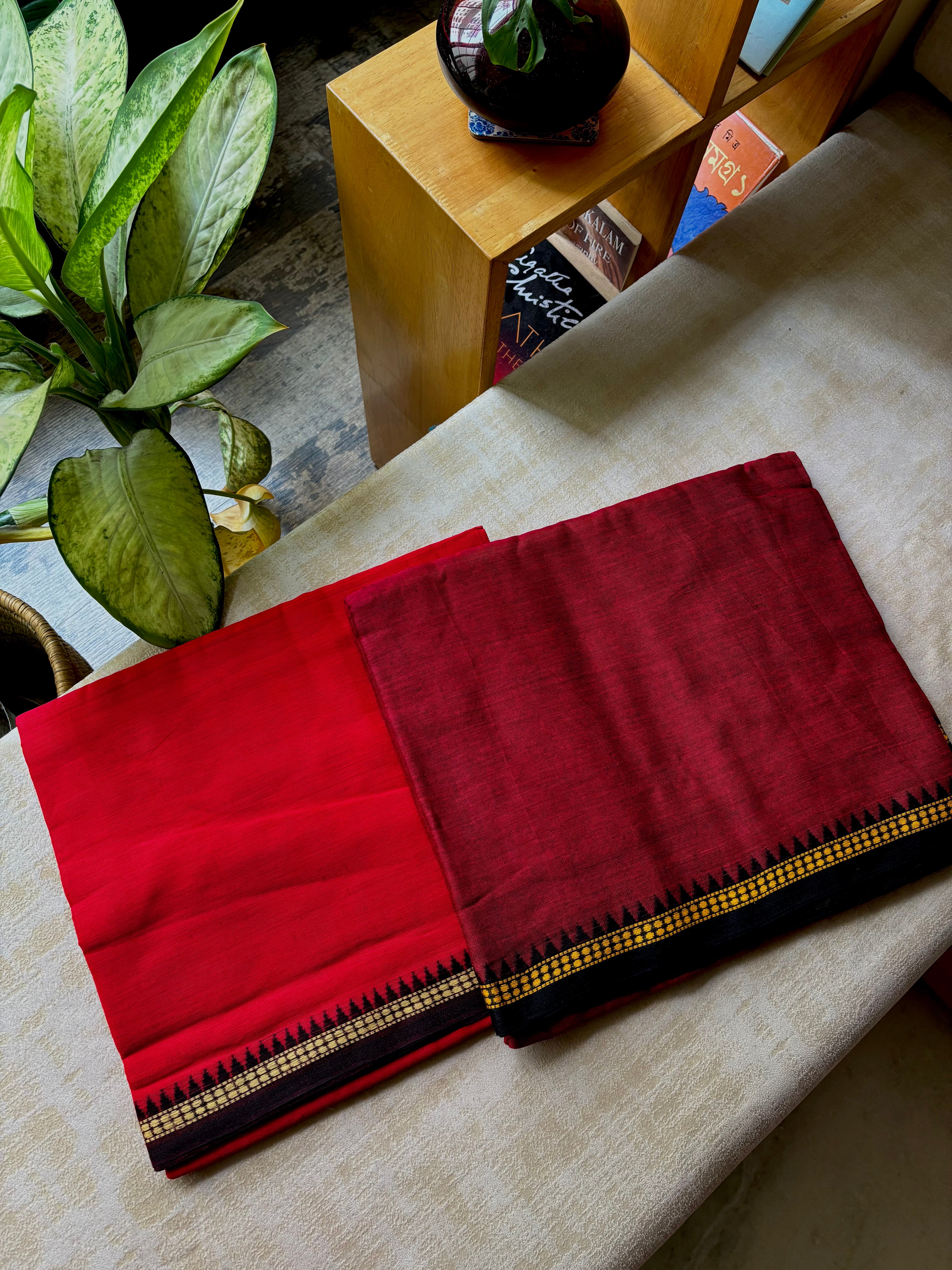 Handwoven Maroon Colour Dhonekhali Cotton Saree