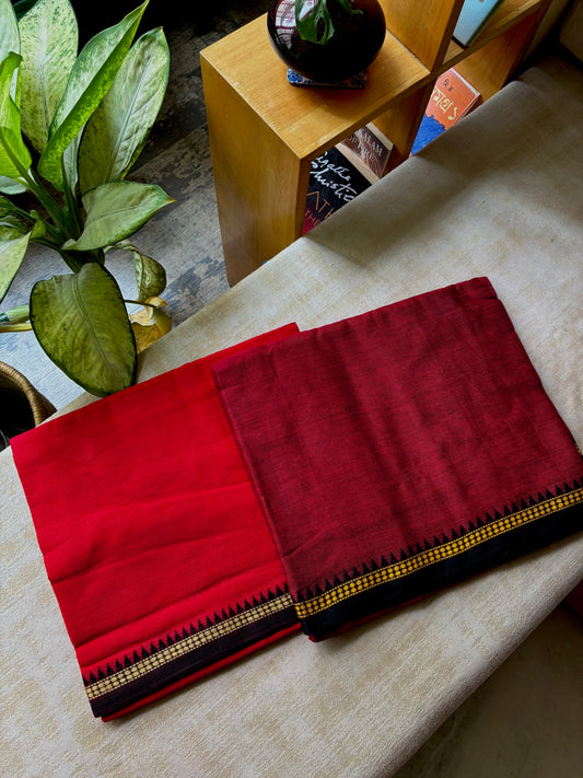 Handwoven Maroon Colour Dhonekhali Cotton Saree