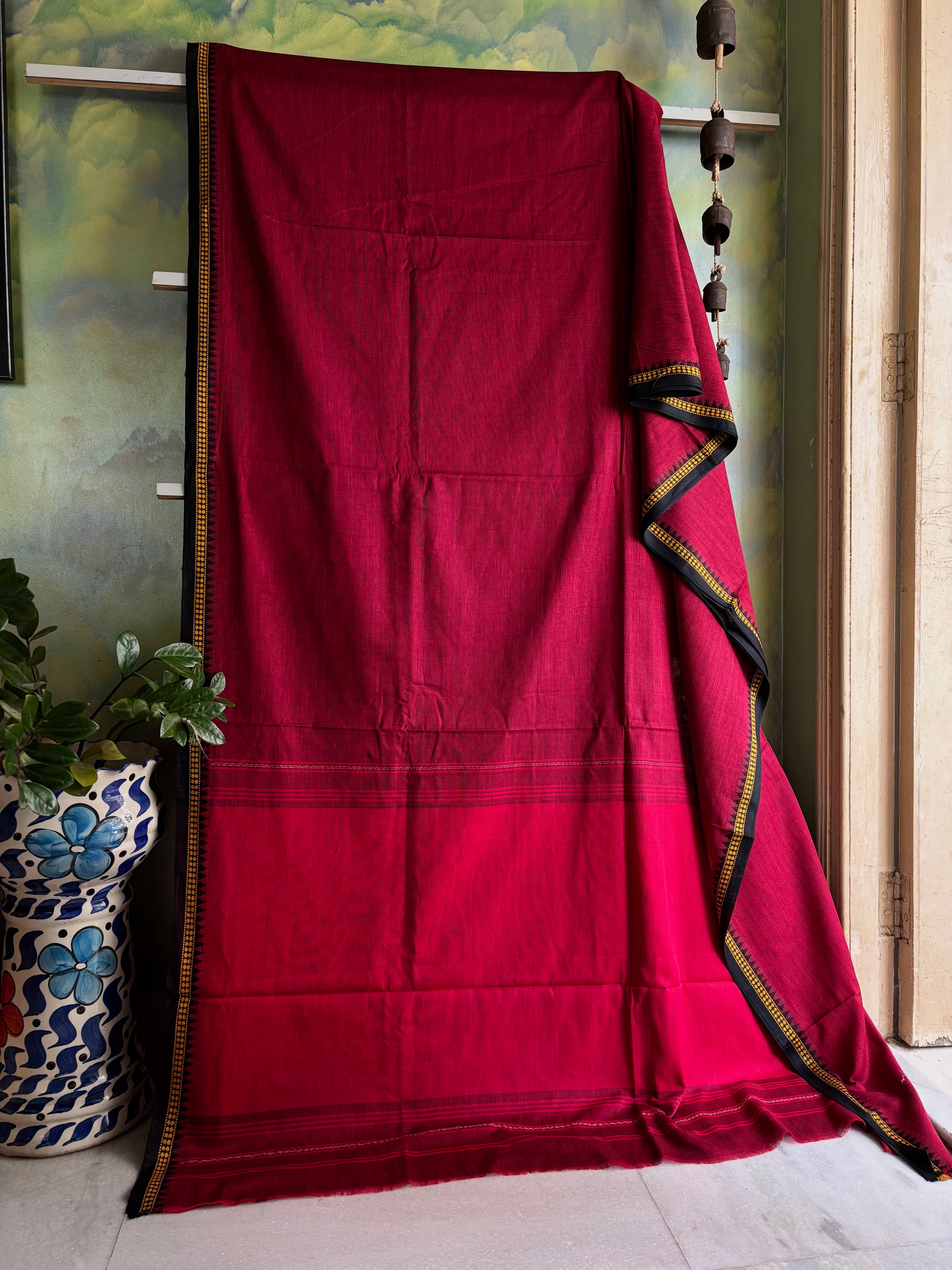 Handwoven Maroon Colour Dhonekhali Cotton Saree