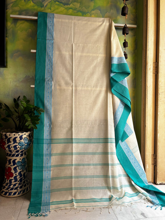 Handwoven Offwhite Phulia Cotton Saree