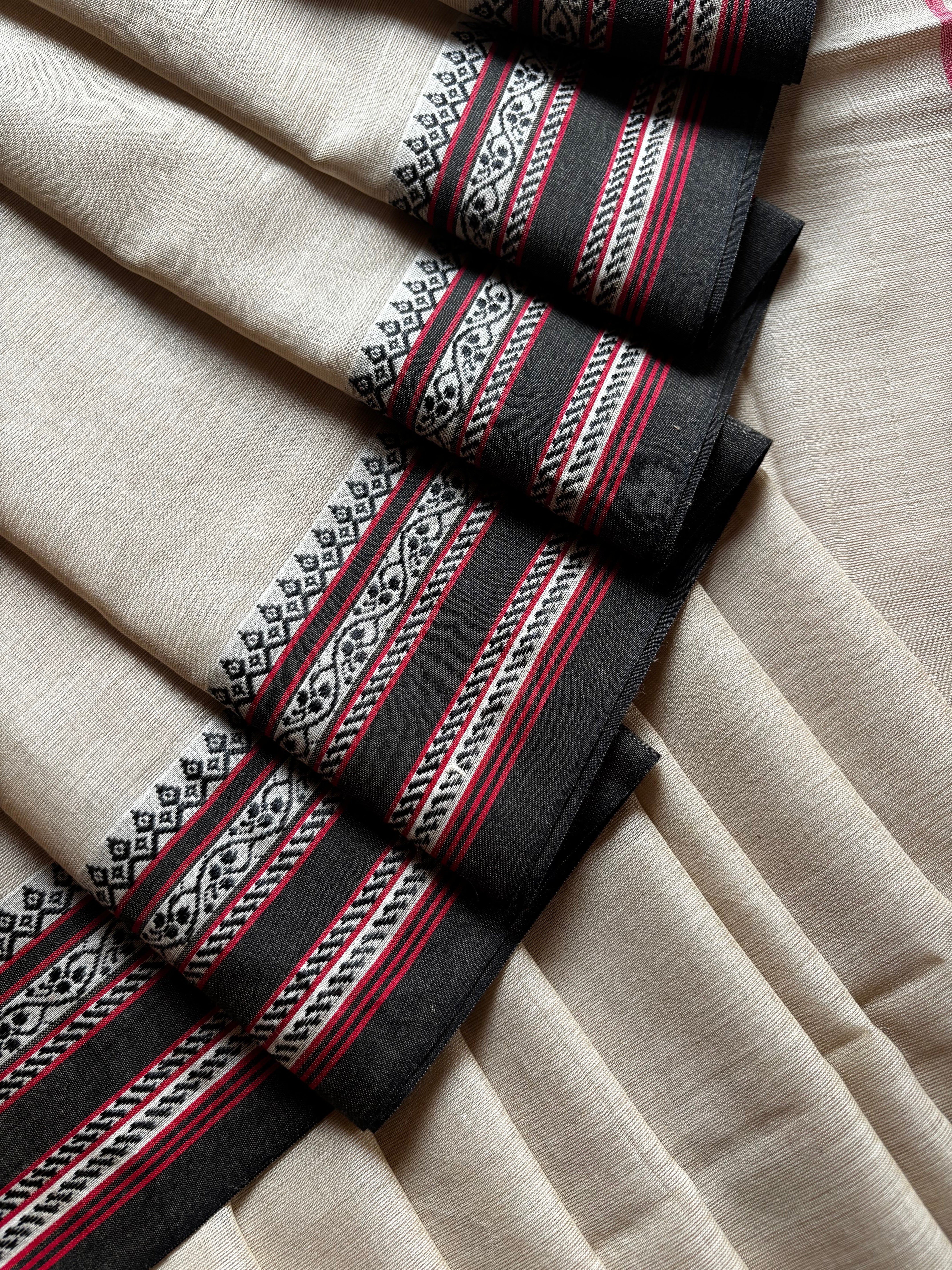 Handwoven Beige Red Black Phulia Cotton Saree