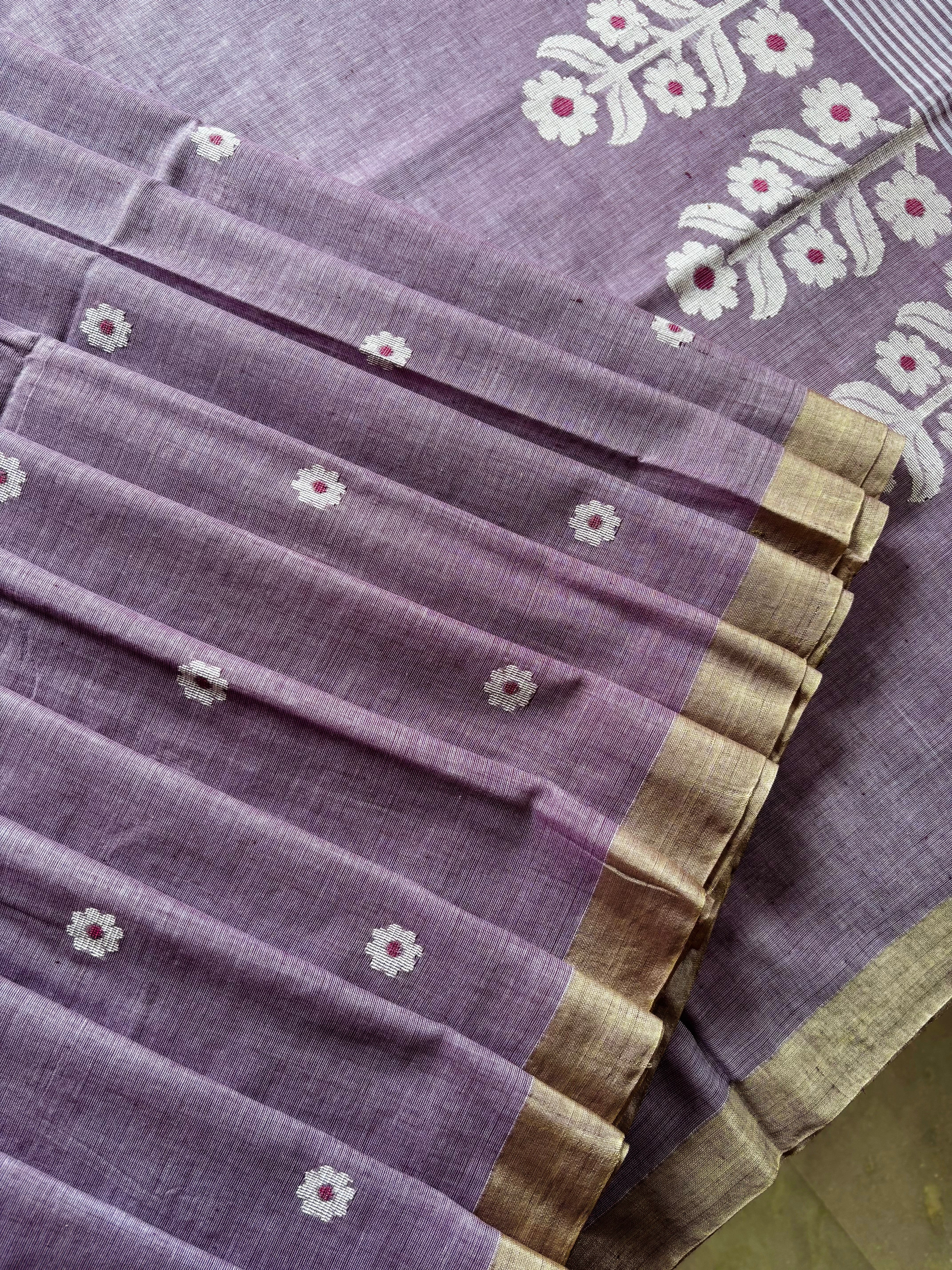 Handwoven Light Lavender Colour Cotton Jamdani Saree