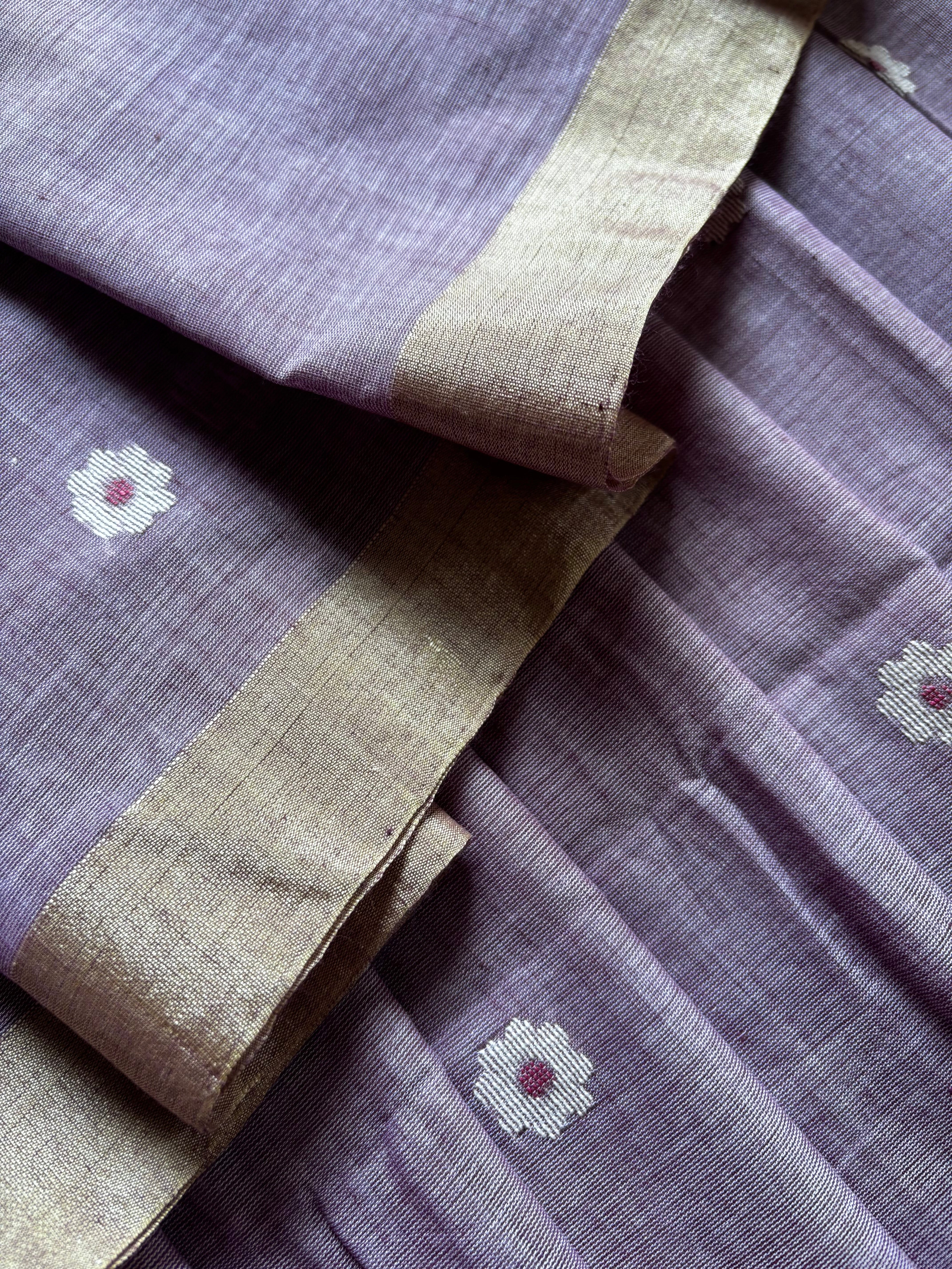 Handwoven Light Lavender Colour Cotton Jamdani Saree