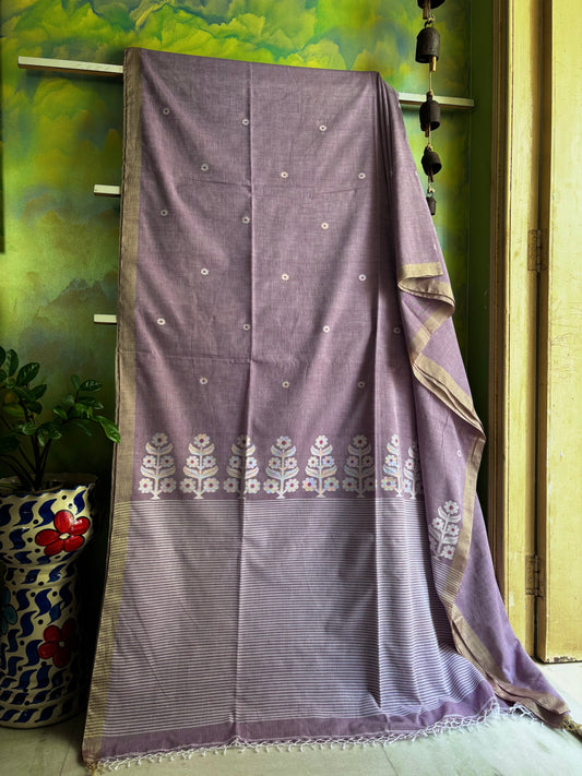 Handwoven Light Lavender Colour Cotton Jamdani Saree