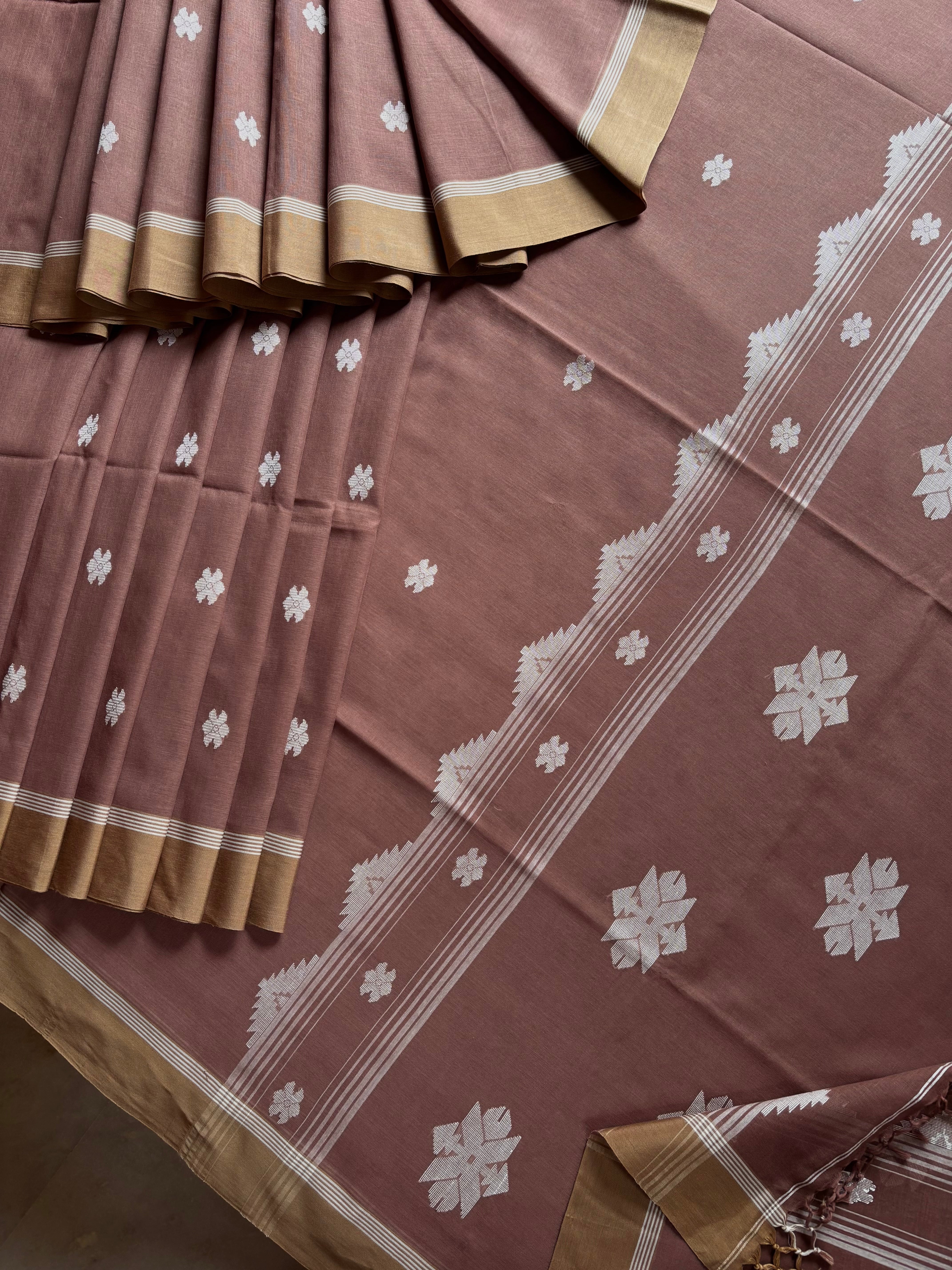 Handwoven Light Brown Colour Cotton Jamdani Saree